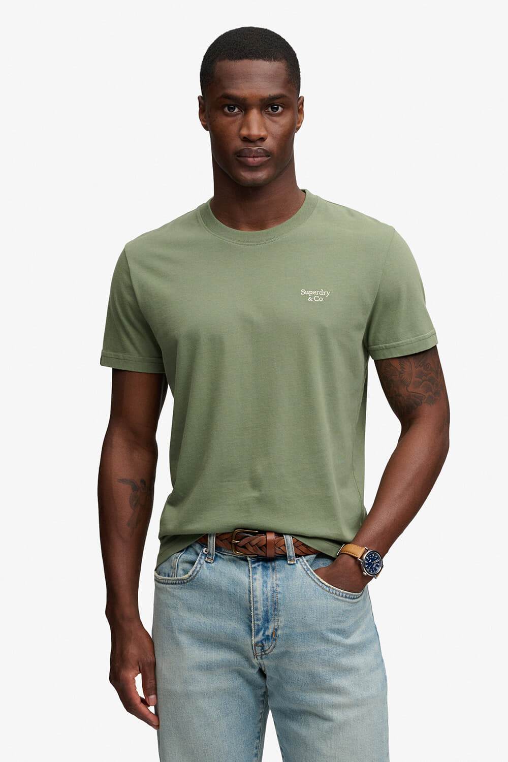 Superdry & Co T-Shirt Essential Serif Logo Embroidered  Kaki