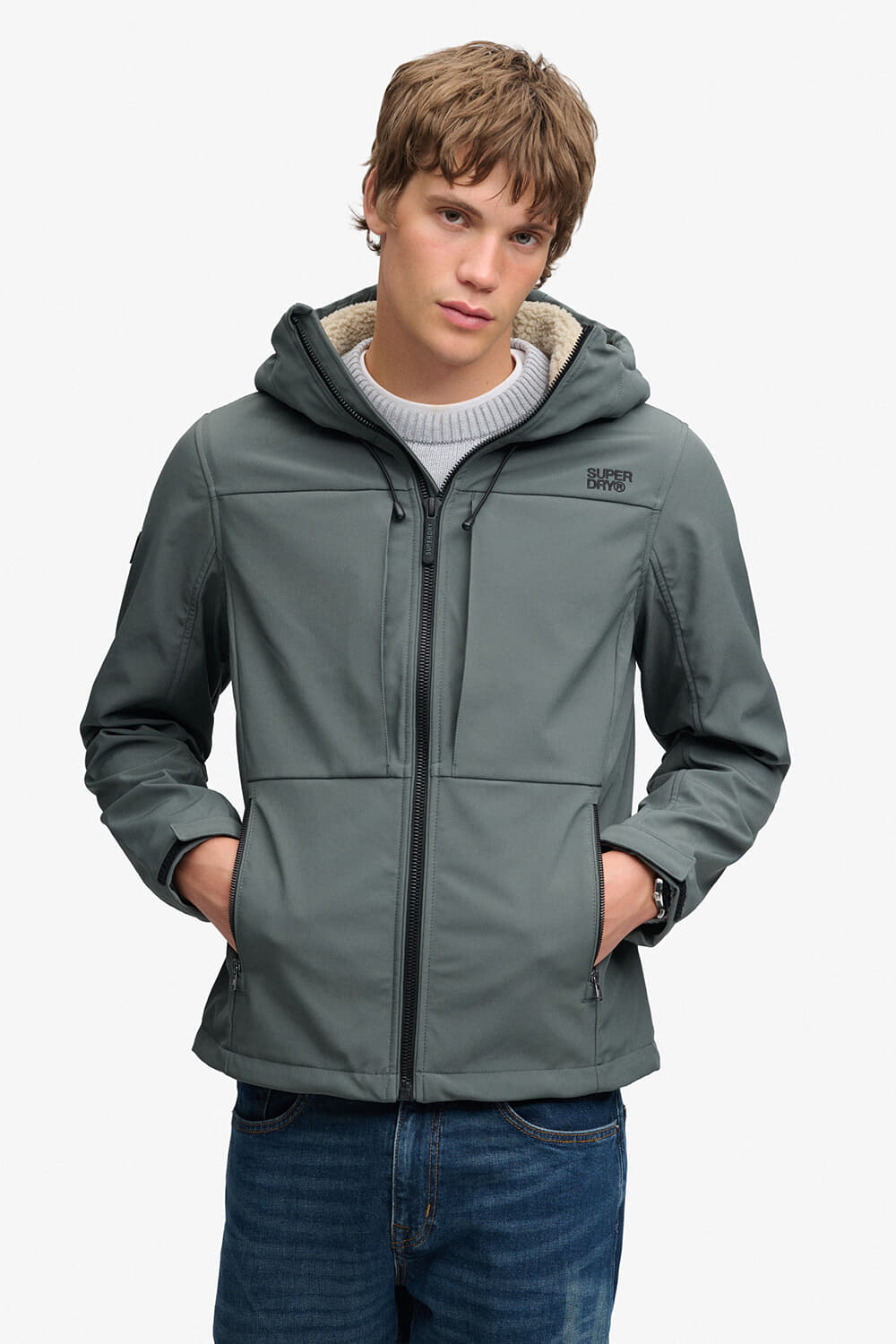 Superdry & Co Softshell Trekker Jas met Capuchon en Borgvoering Petrol