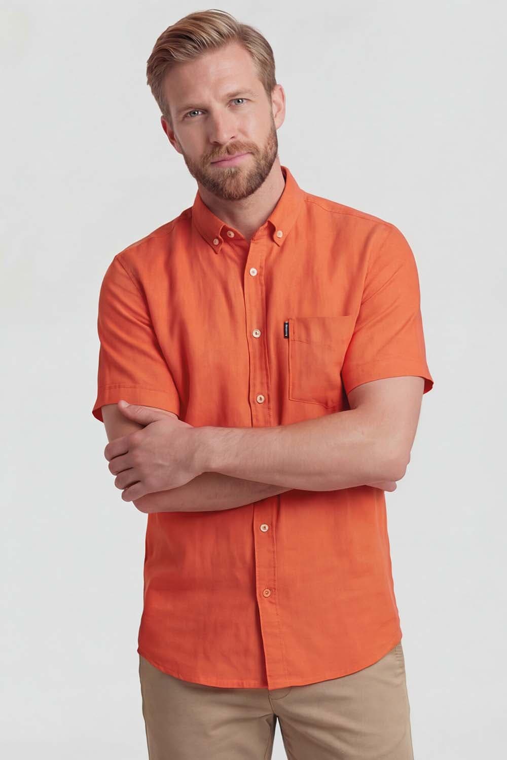 Giordano Overhemd Europe League Soft Washed  Oranje