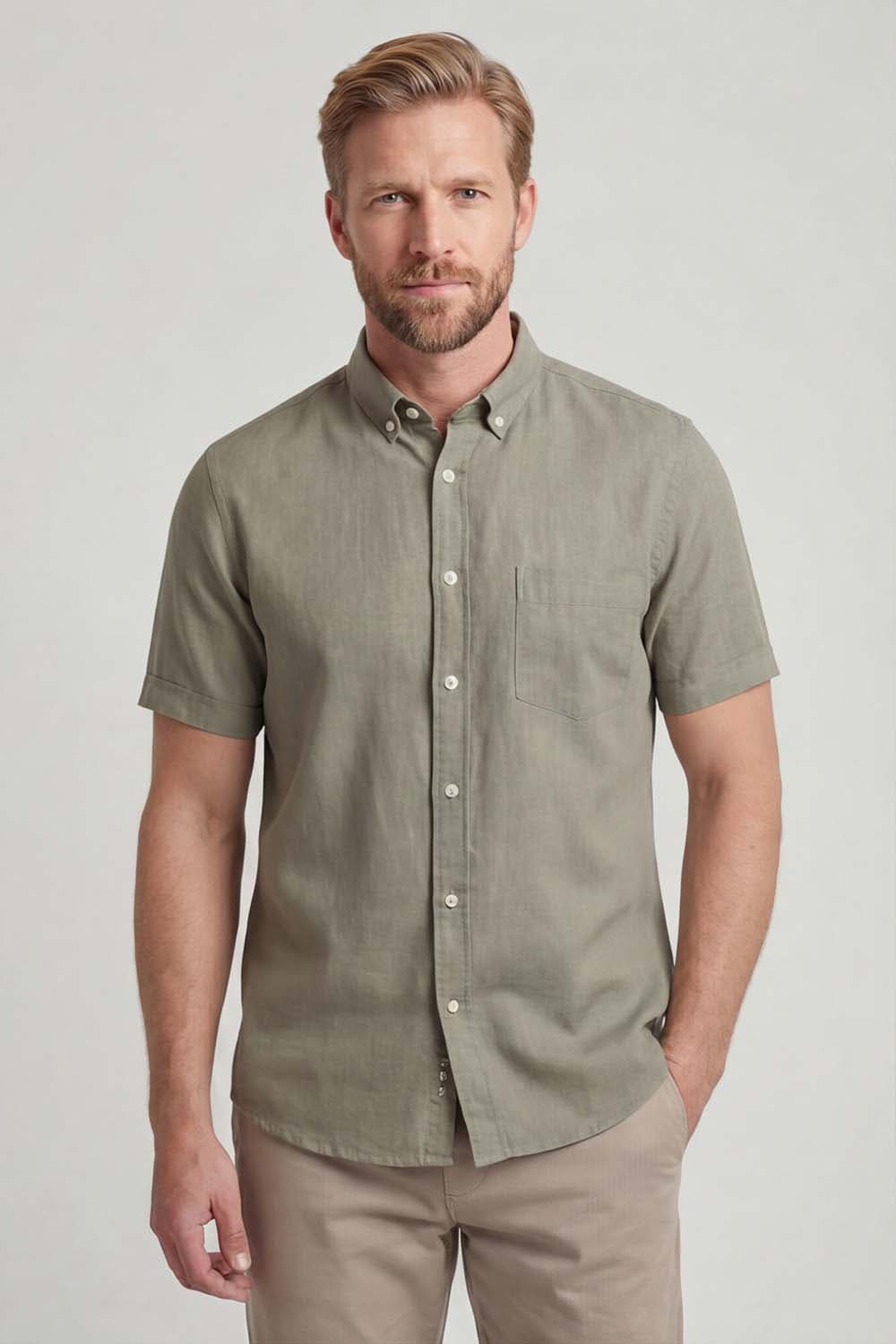 Giordano Overhemd Europe League Soft Washed  Kaki