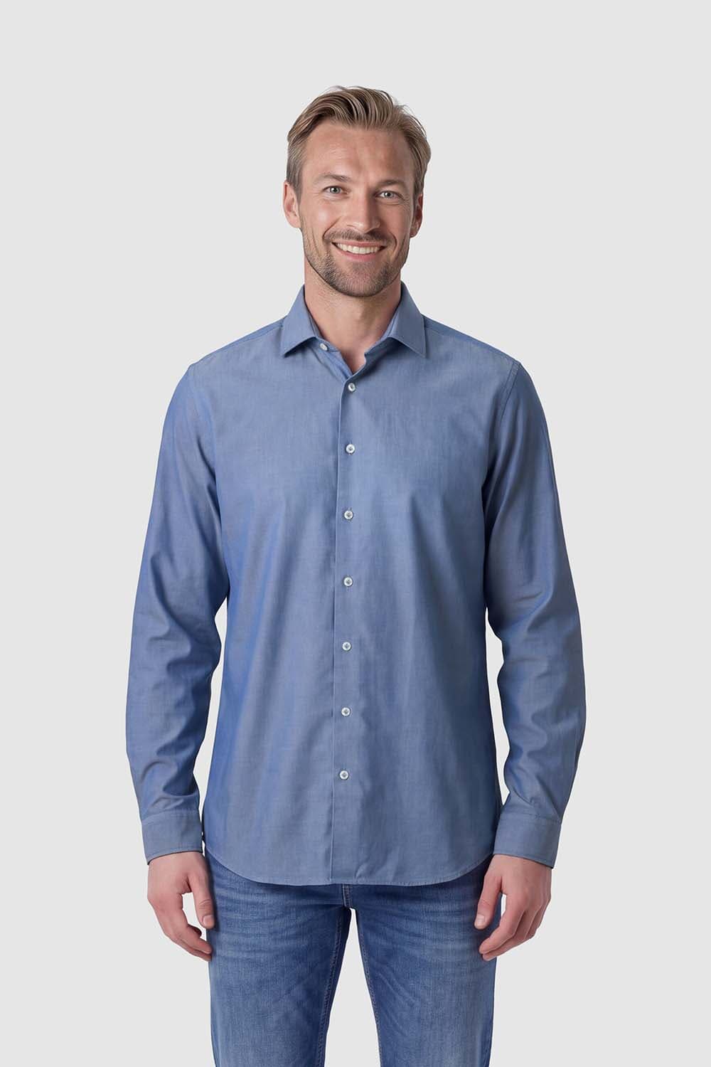 Born With Appetite Wyatt Fake Indigo Shirt Ws Ls Blauw