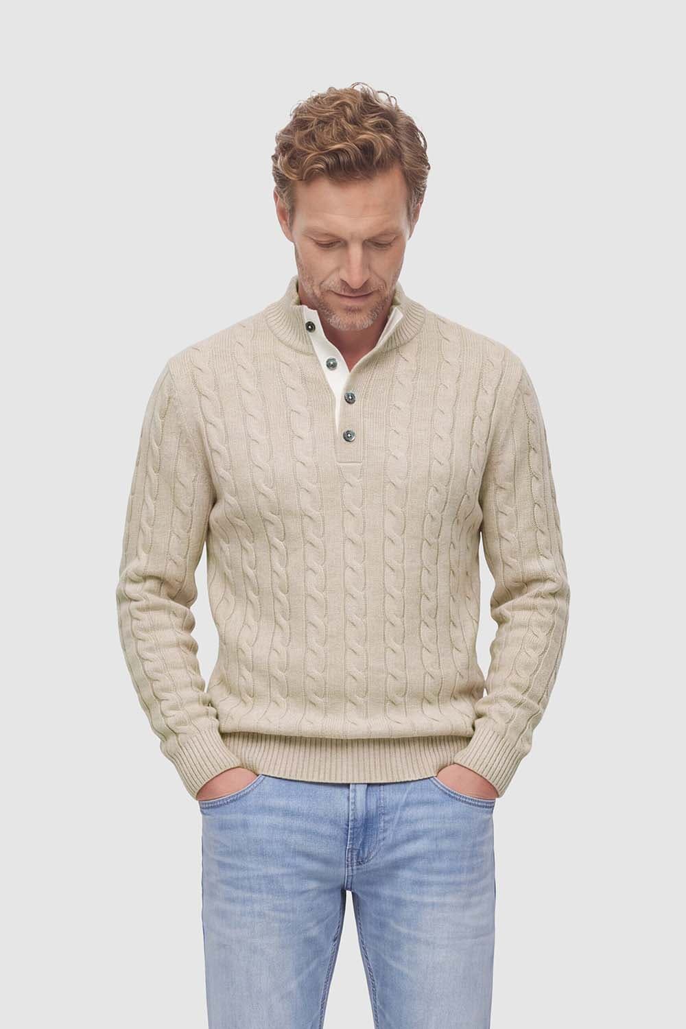 Born With Appetite Pullover Clive Half Button  Grijs