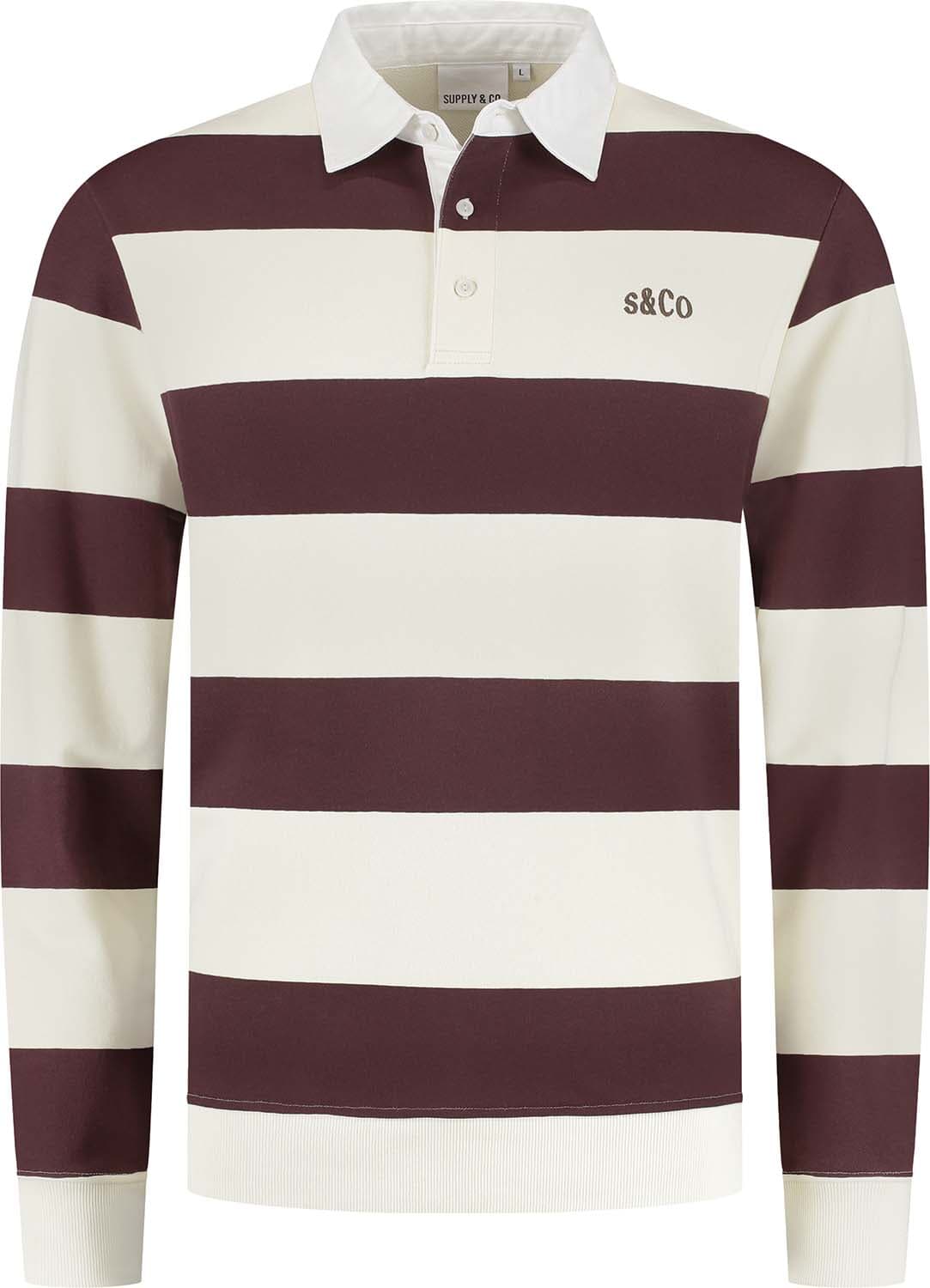 Supply & Co Polo Sweater Quin Striped Bordeaux Rood