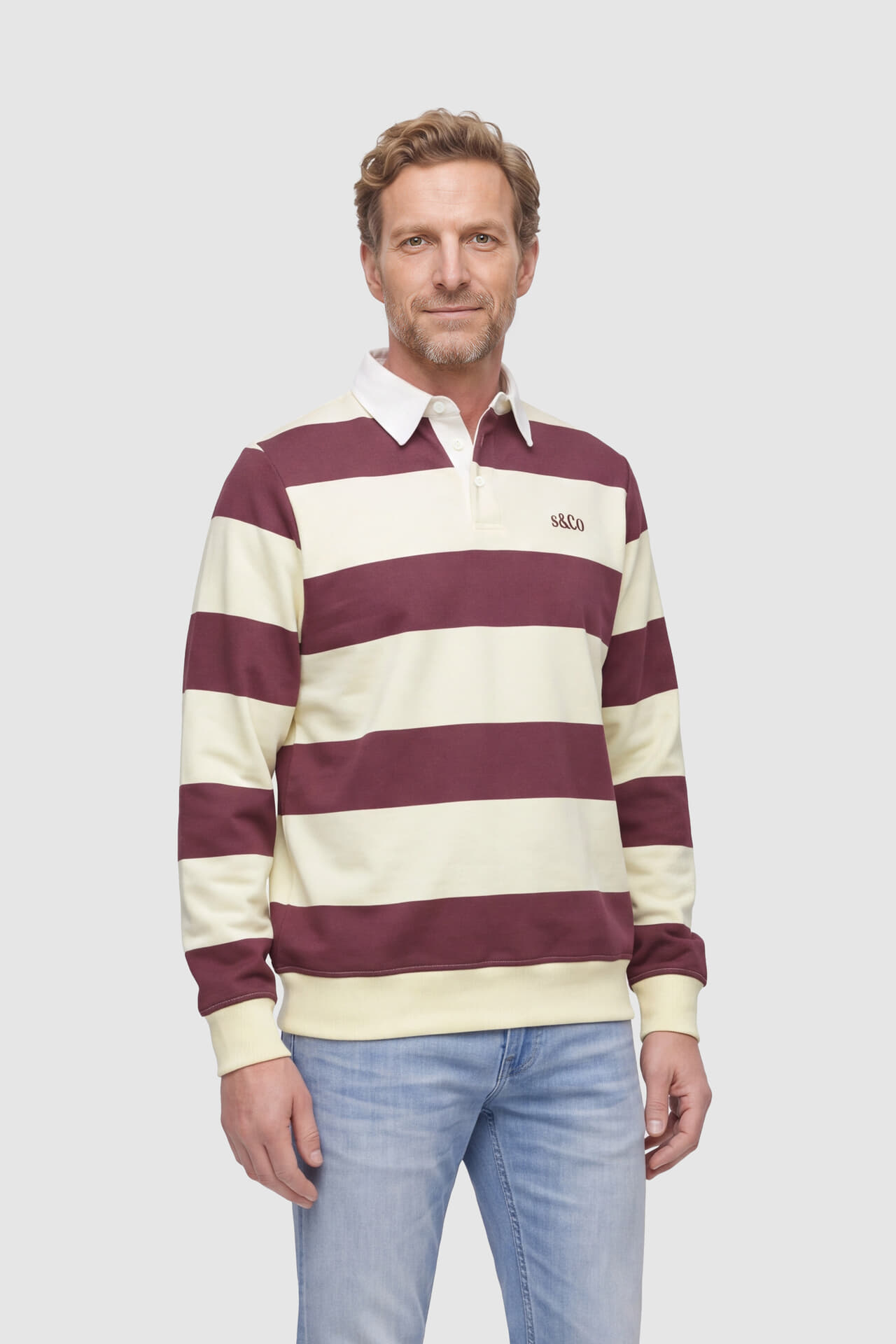 Supply & Co Polo Sweater Quin Striped Bordeaux Rood
