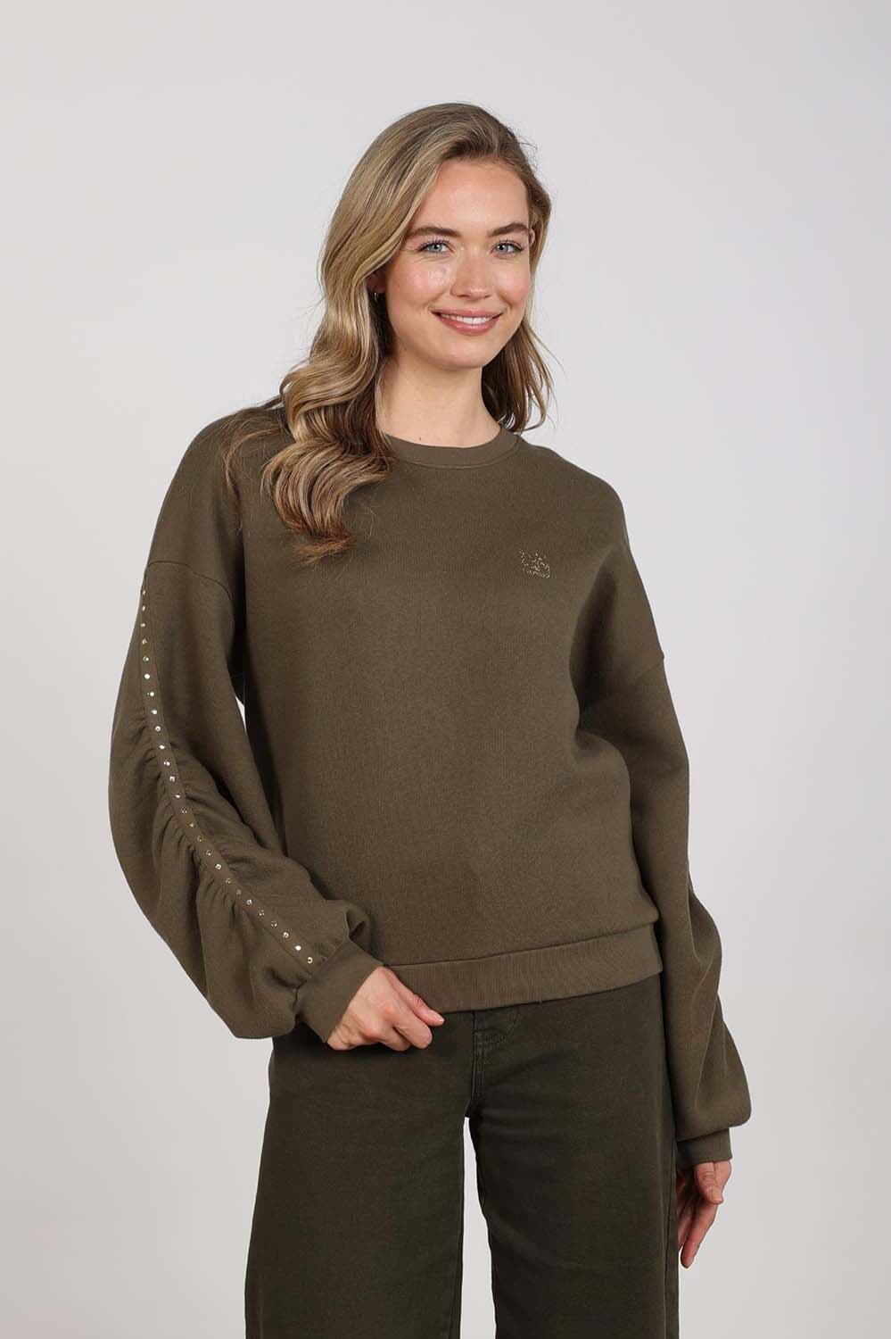 Nukus Sweater Olivia  Studs Groen