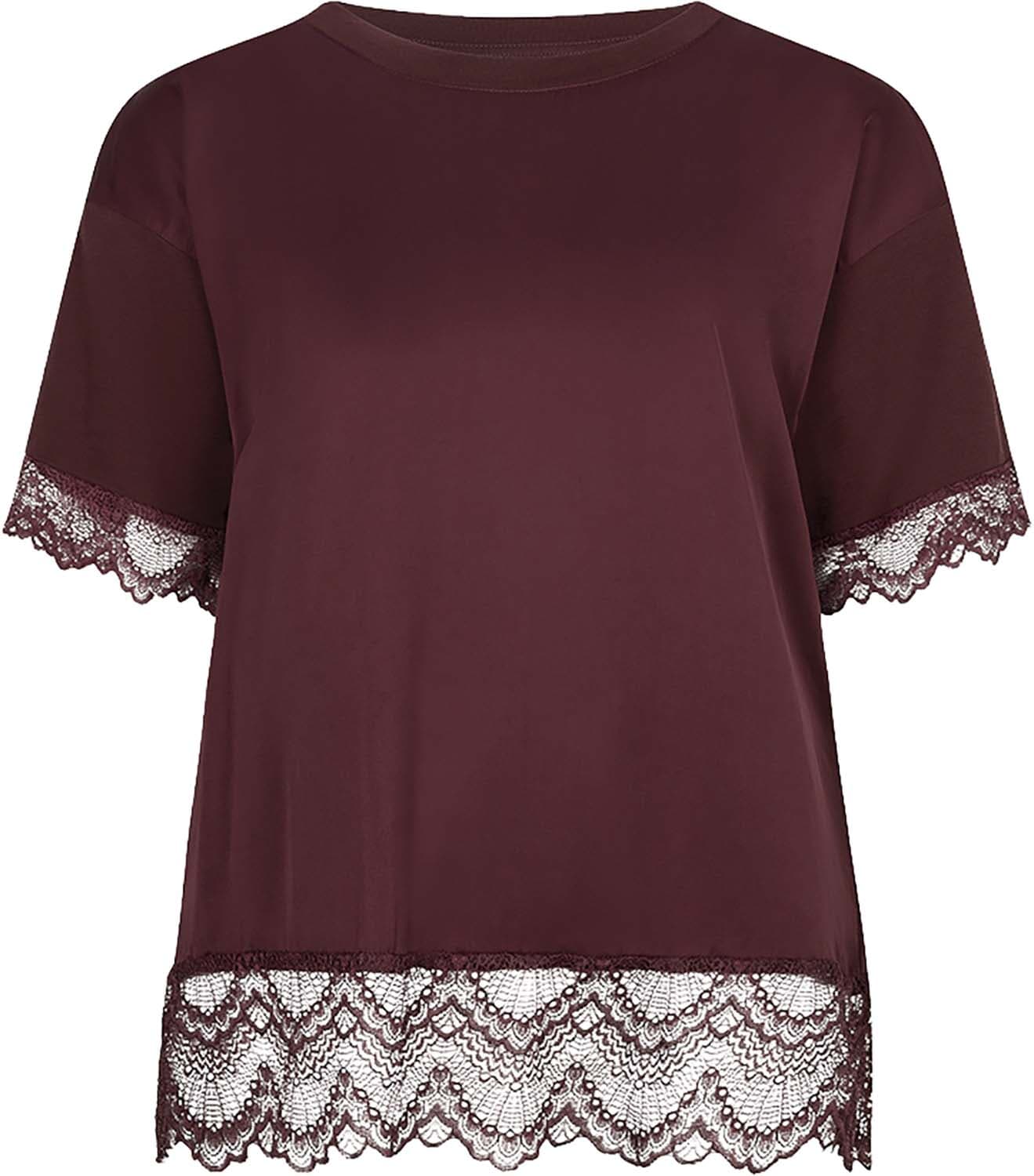 Esqualo T-shirt lace satin Bordeaux Rood