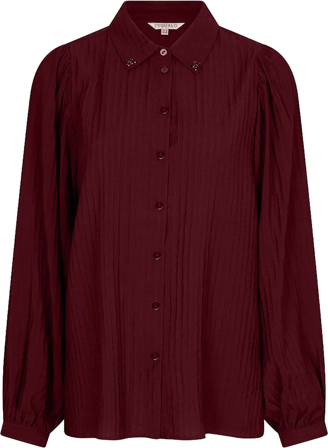 Esqualo Blouse basic crinkle Bordeaux Rood