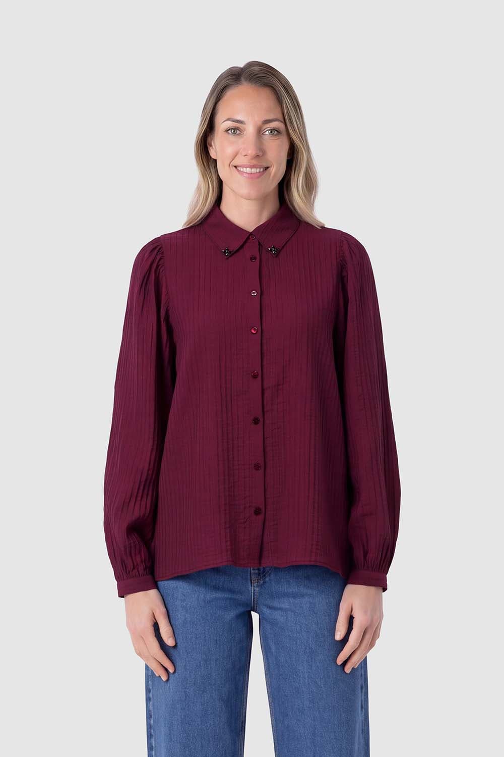 Esqualo Blouse Basic Crinkle Bordeaux Rood