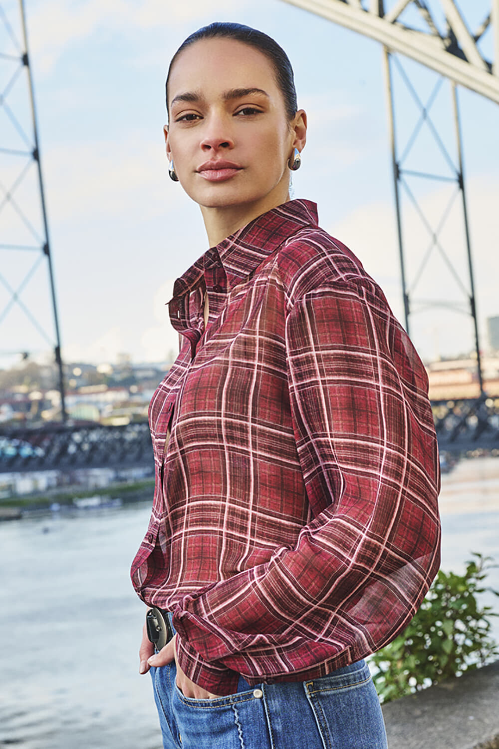 Esqualo Blouse  Autumn Check Bordeaux Rood