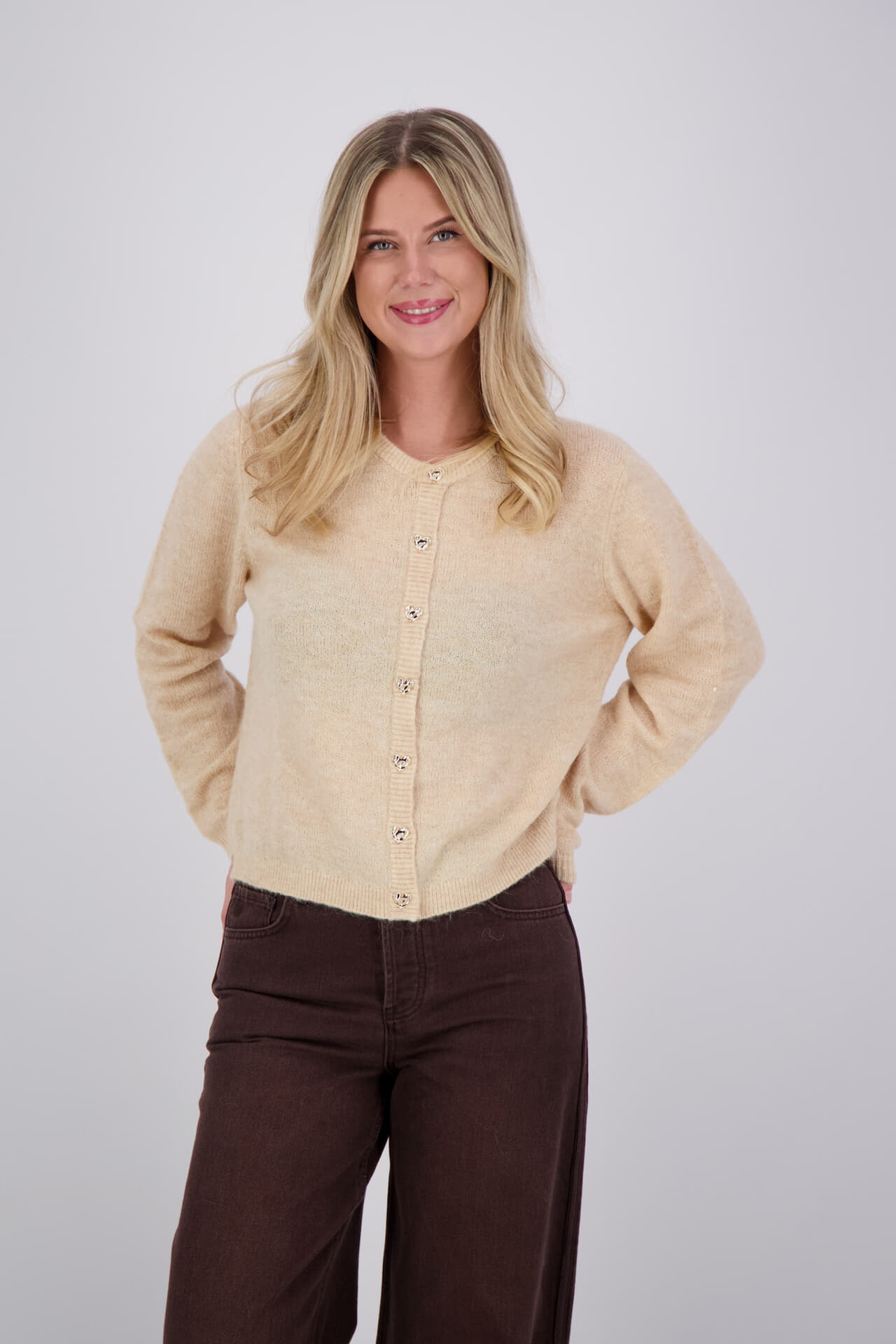 Esqualo Vest Closed Placket Fancy Buttons Beige