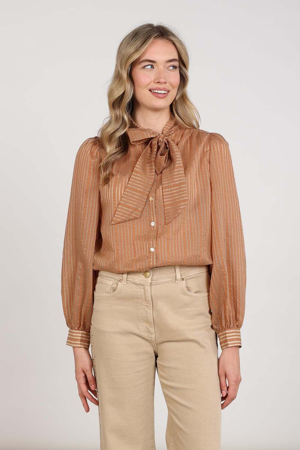 Nukus Blouse Alberta  Bow Stripe Bruin