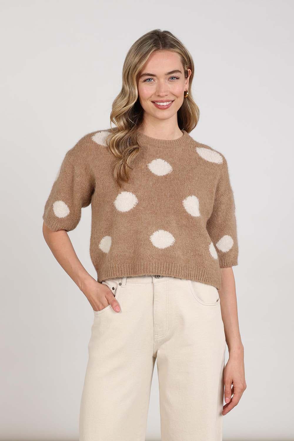 Nukus Trui Lara Pullover Dots Taupe