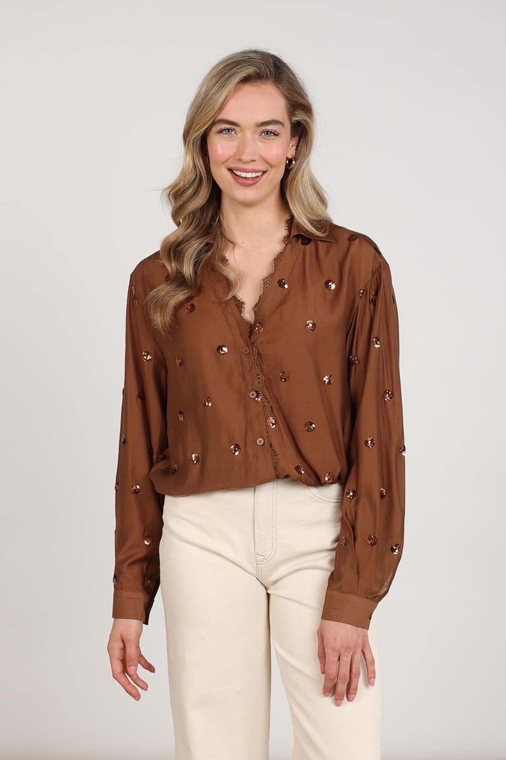 Nukus Blouse Anika Paillet Bruin