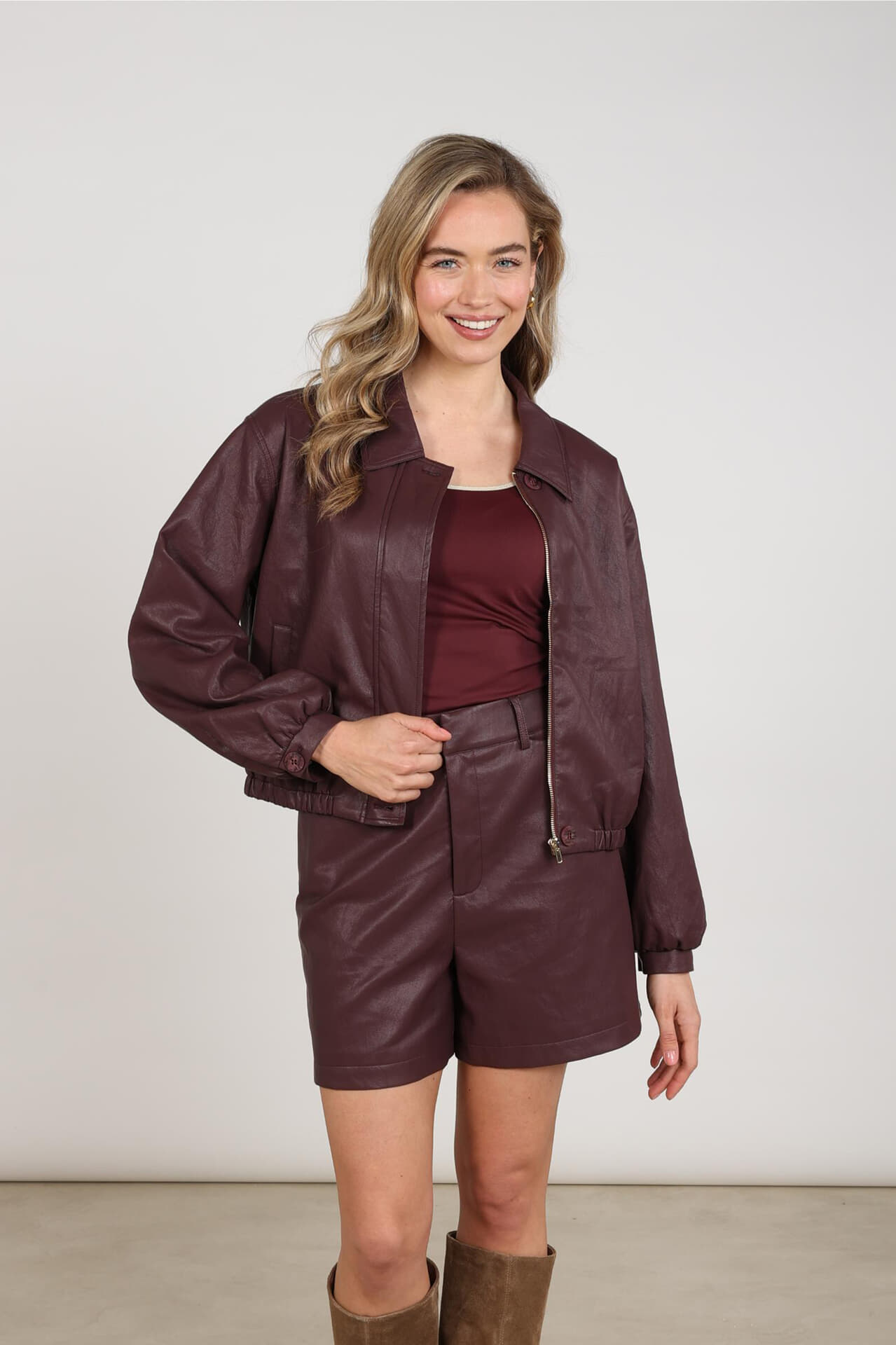 Nukus Blazer Dominique PU Bordeaux Rood