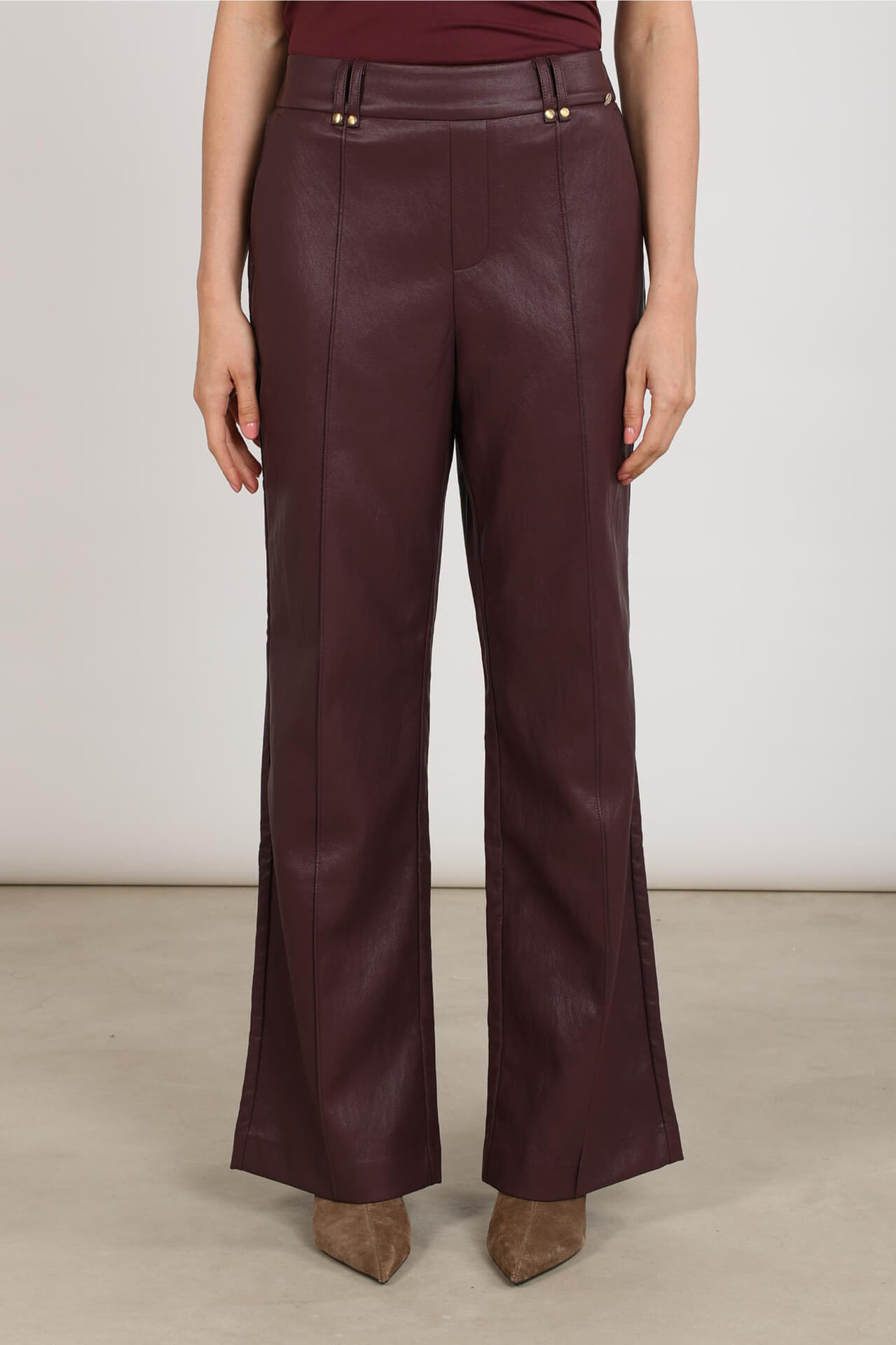 Nukus Broek Jill PU Bordeaux Rood