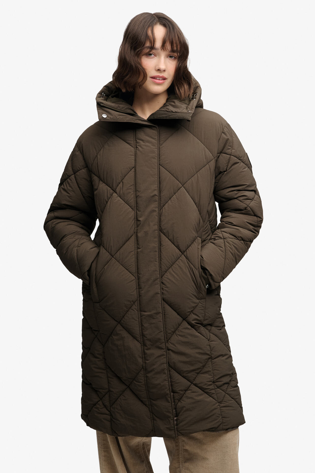 Superdry & Co Jas Longline Diamond Quilt Bruin