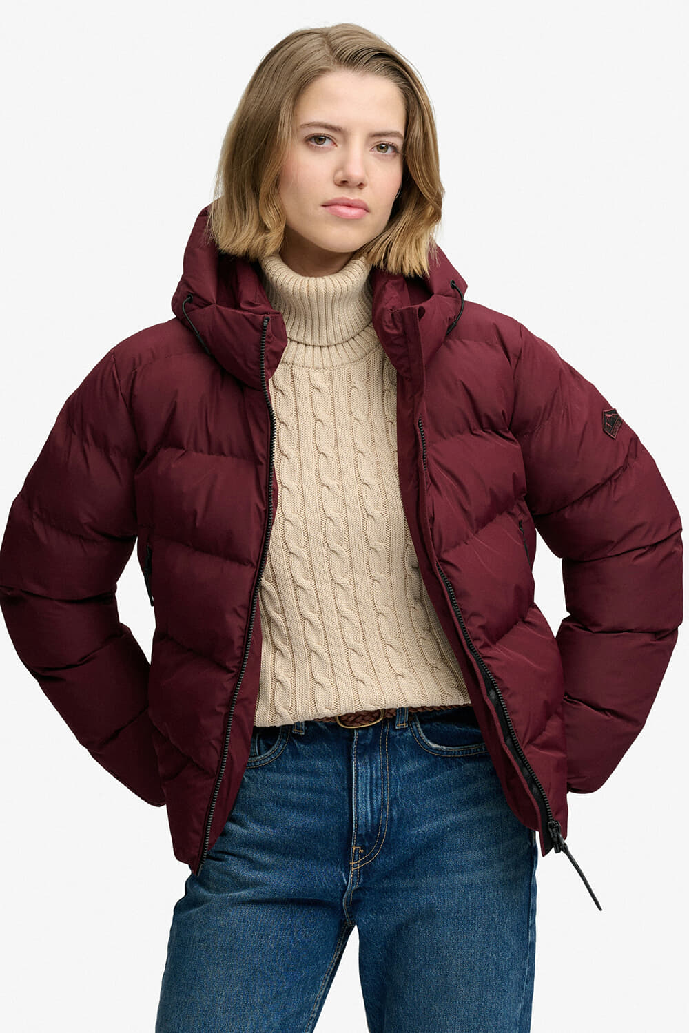 Superdry & Co Pufferjas Sport met Capuchon  Bordeaux Rood
