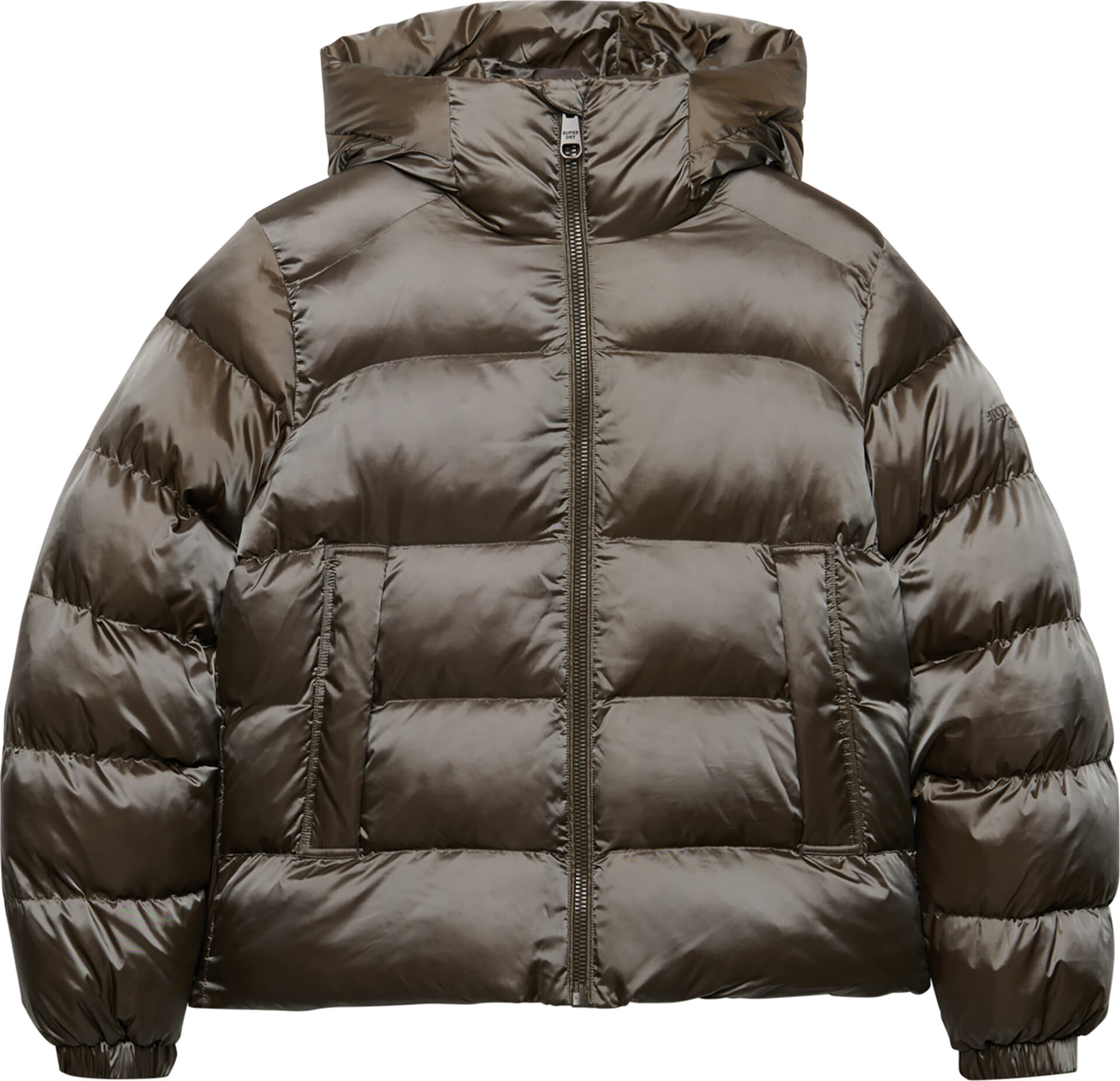Superdry & Co Puffer Jas Shine Hooded Slimfit Antraciet