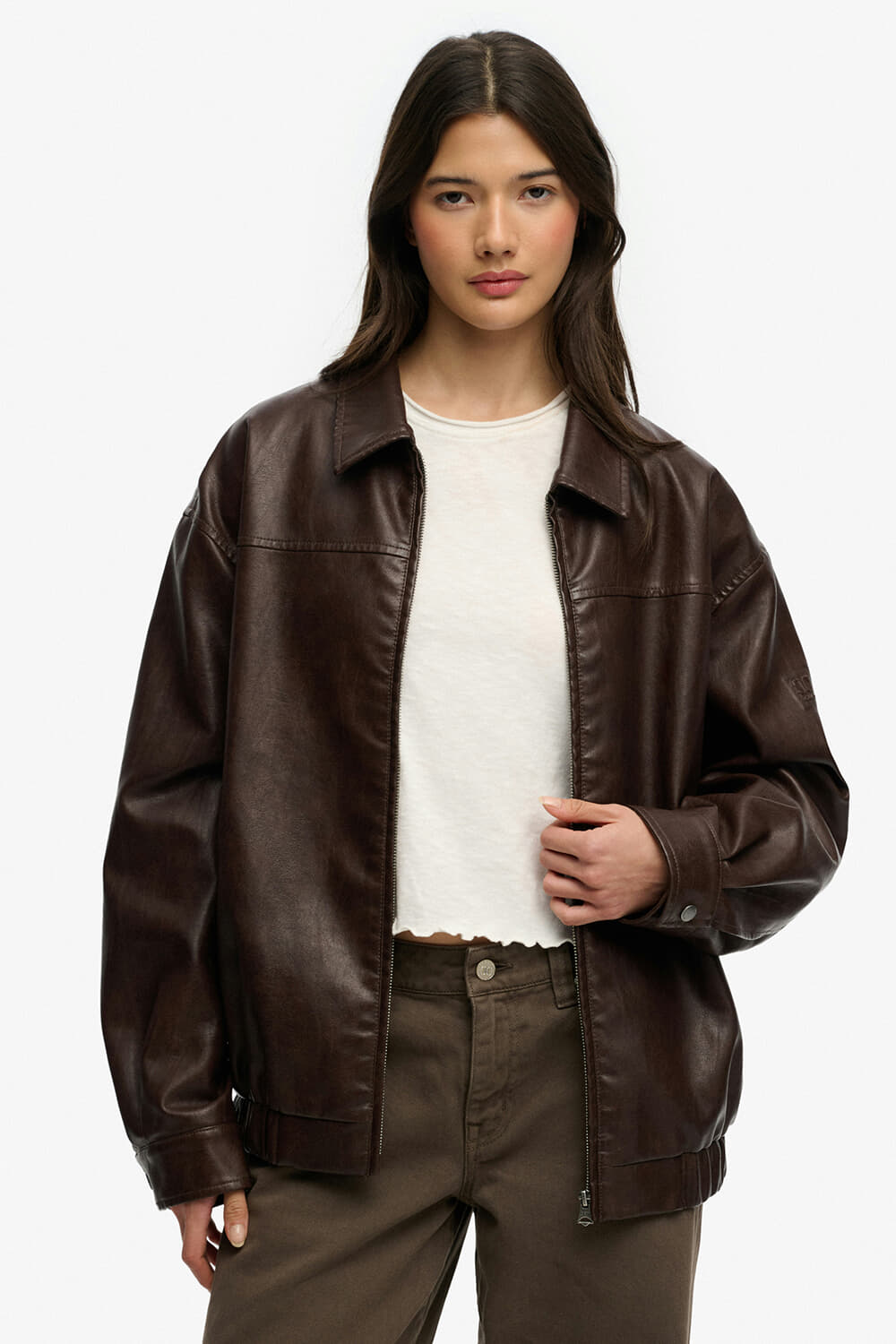Superdry & Co Bomber Jas met Kraag Oversized Bruin