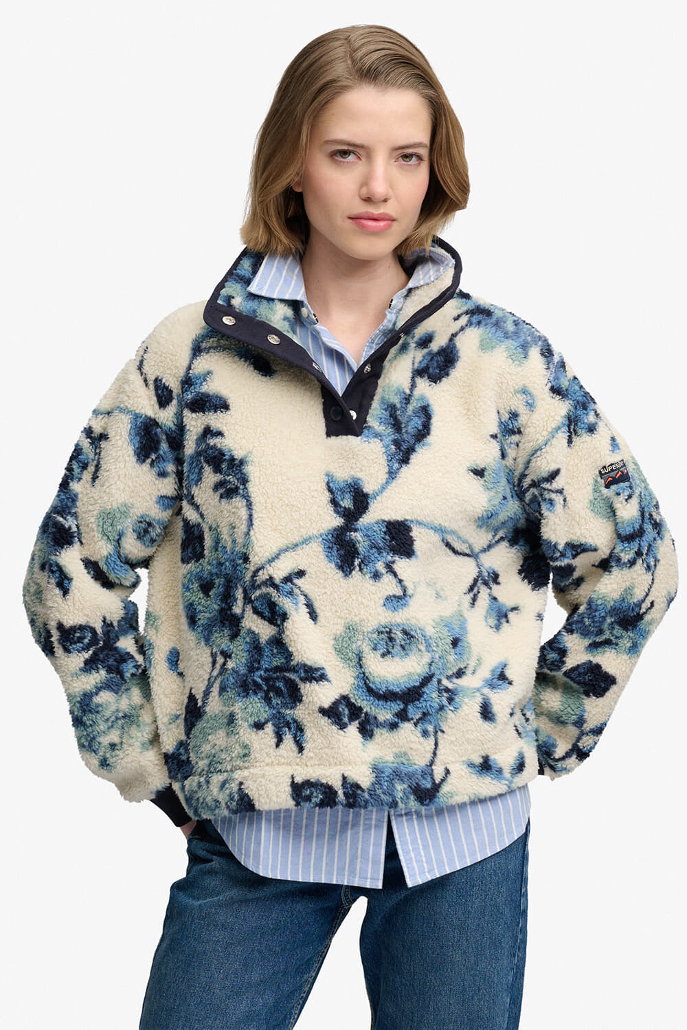 Superdry & Co Sweater Teddy Soft Fleece met Print Blauw