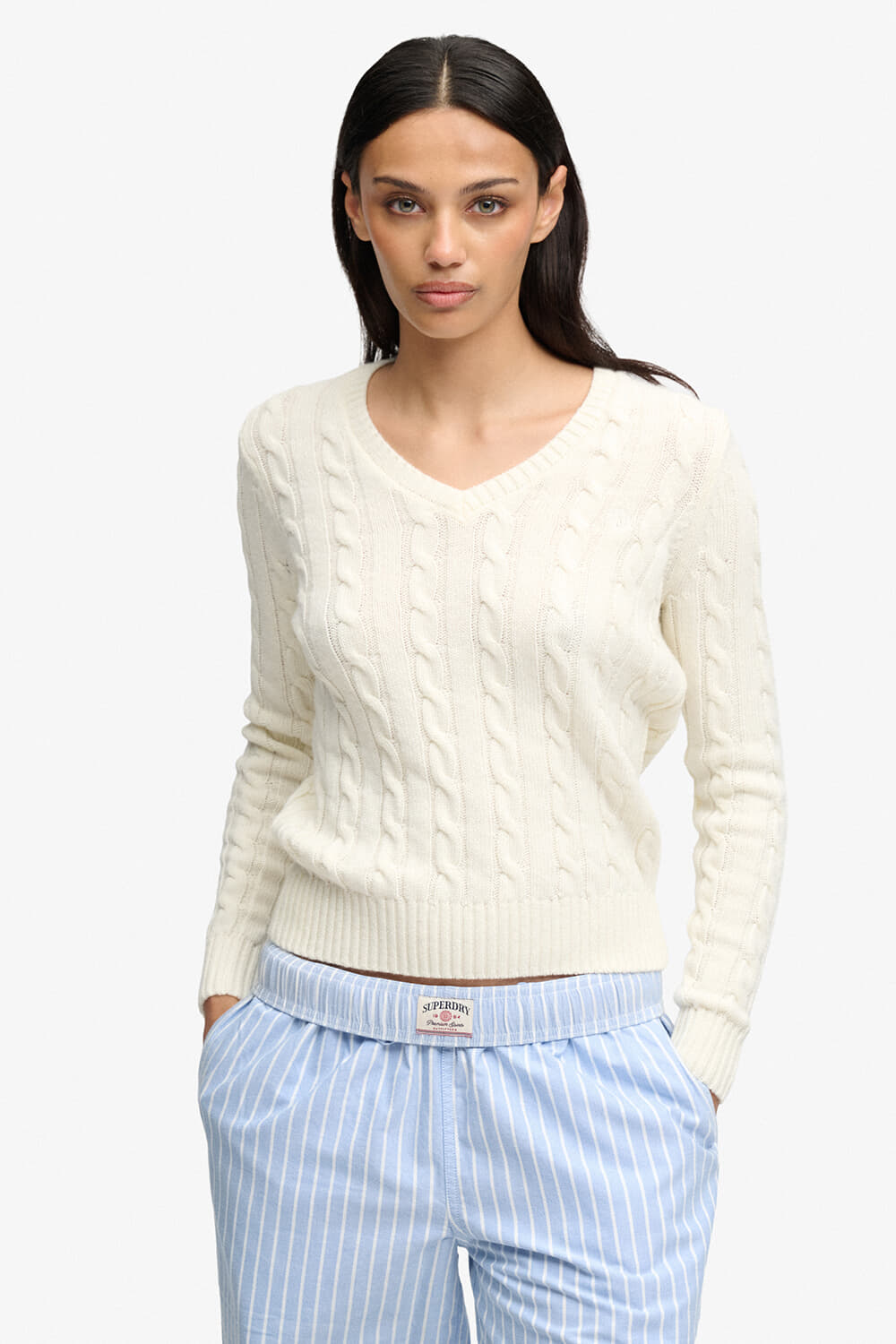 Superdry & Co Trui Wollen Mix Kabel Beige