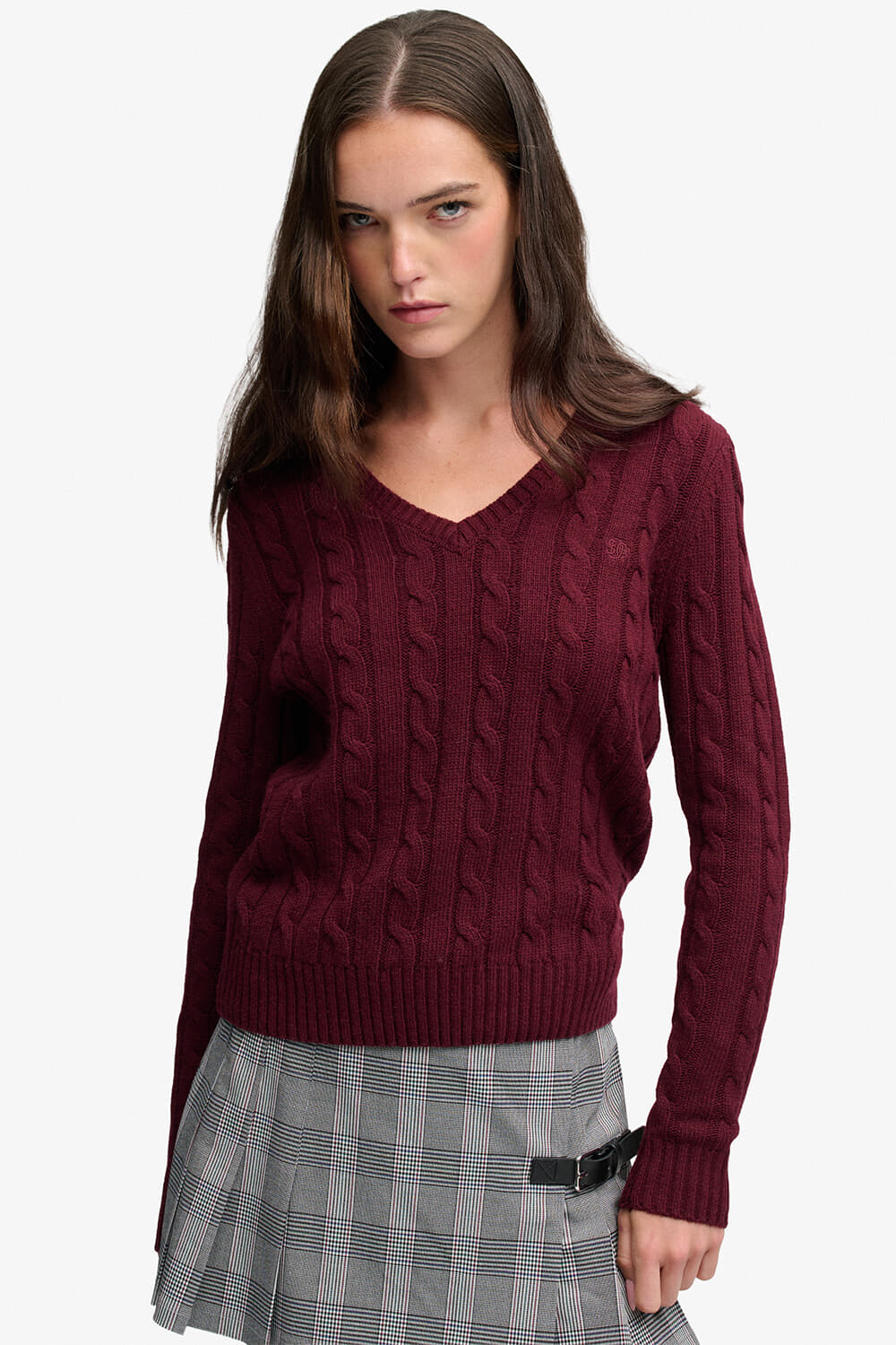 Superdry & Co Trui Wollen Mix Kabel Bordeaux Rood