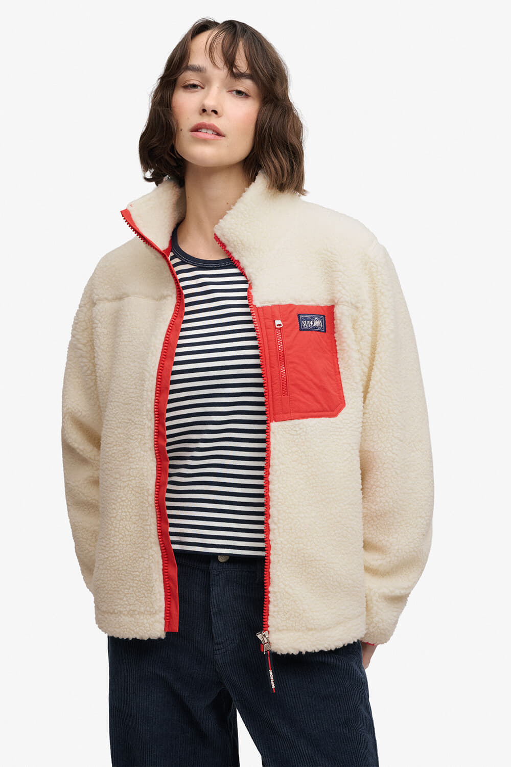 Superdry & Co Fleecevest Heritage Zip Through Off White