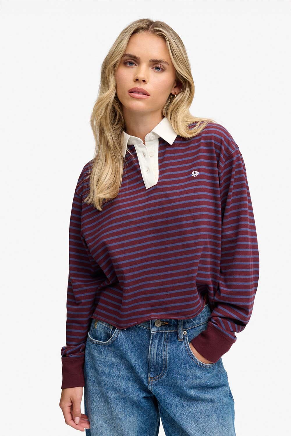 Superdry & Co Rugby Athletic Essential Gestreept Bordeaux Rood