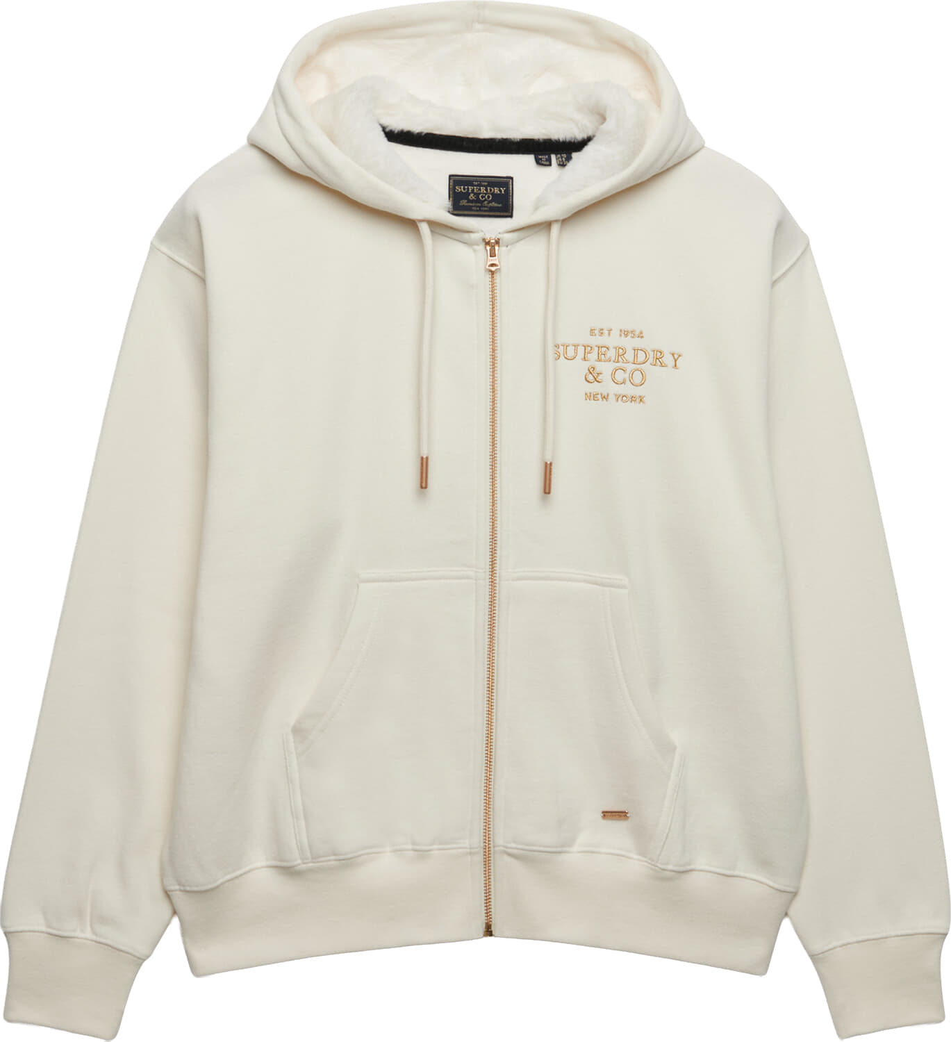 Superdry & Co Hoodie Luxe met Bontkraag en Rits Off White