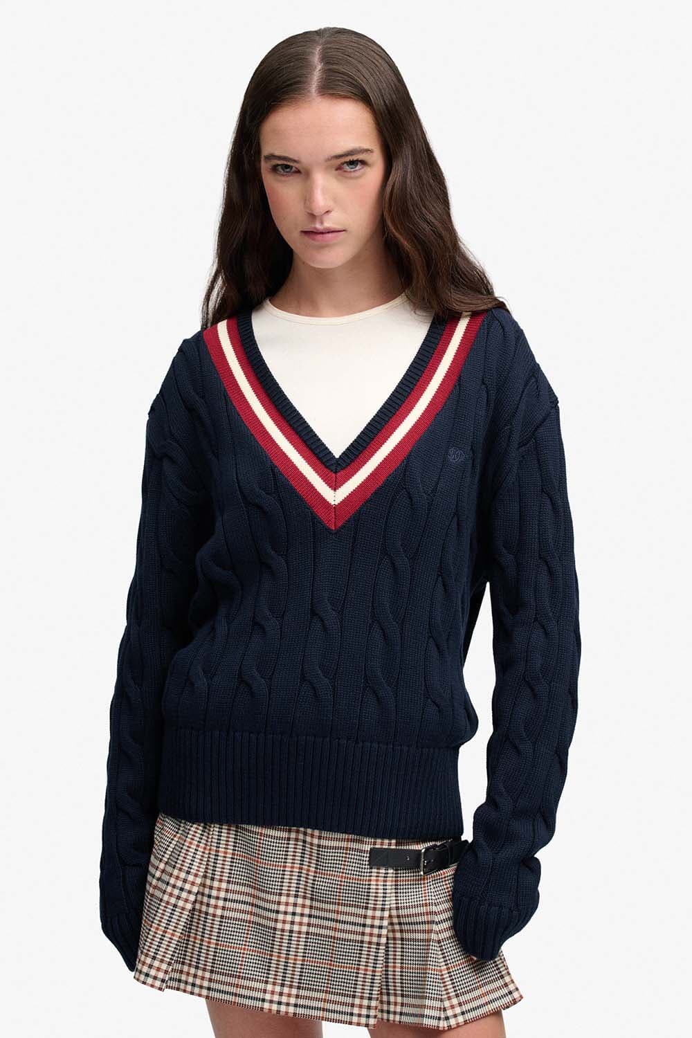 Superdry & Co Trui Cable Cricket Navy