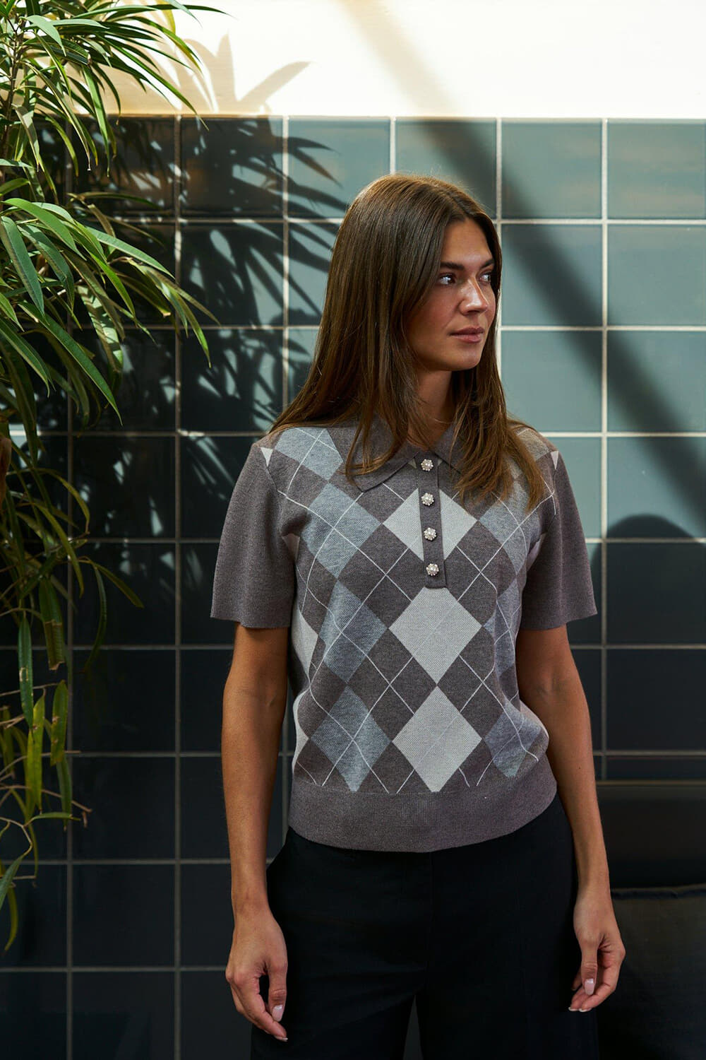 Neo Noir Polo Gia Check Taupe