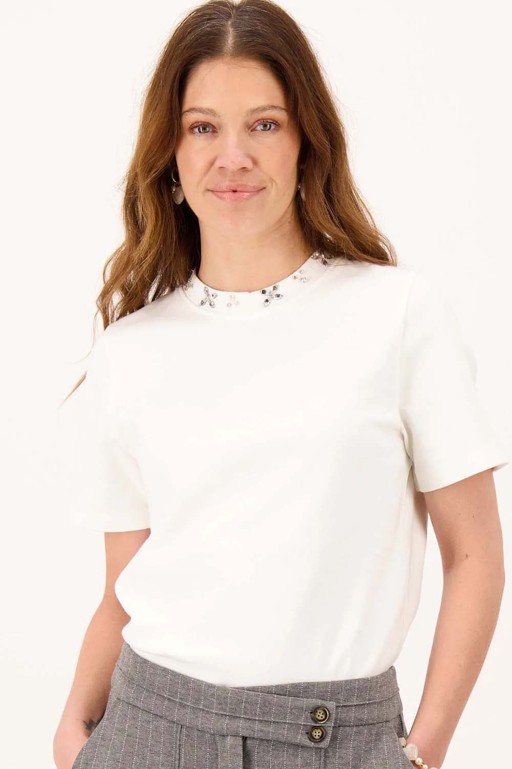 Zusss T-shirt Kralen Off White