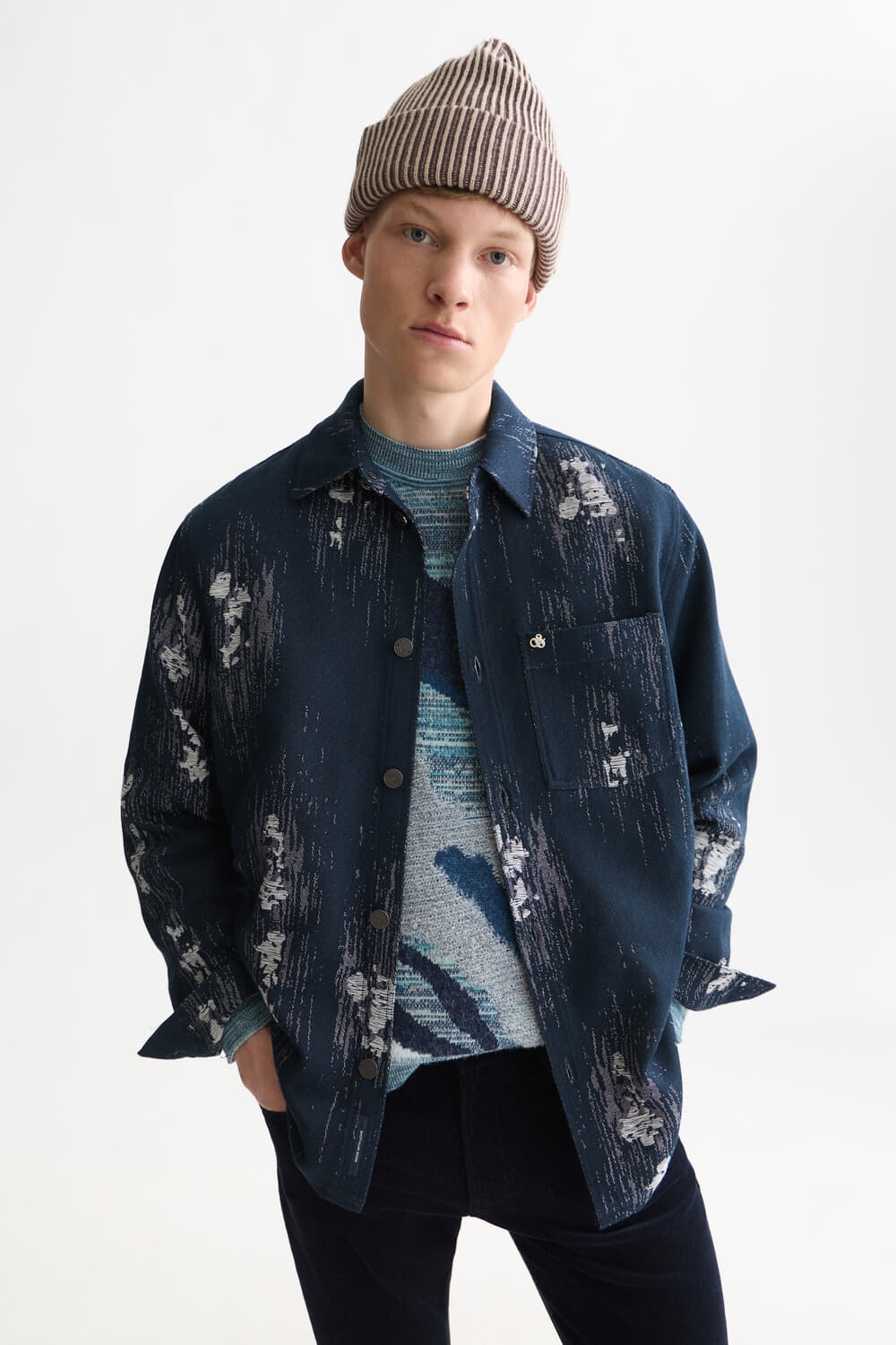 Scotch & Soda Trui Jacquard Relaxed-Fit Overshirt Navy