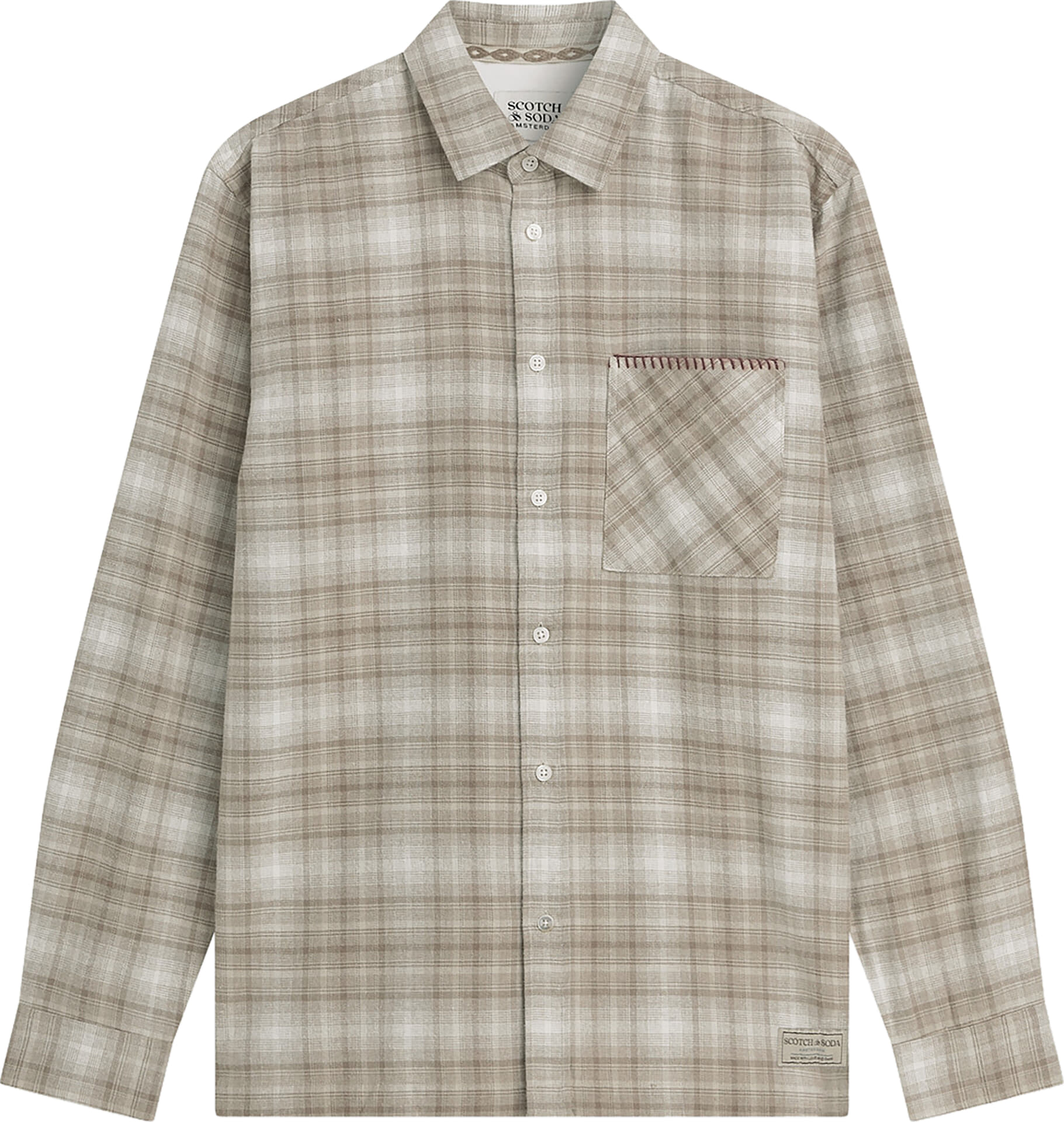Scotch & Soda Overhemd Check Flannel relaxed fit Beige