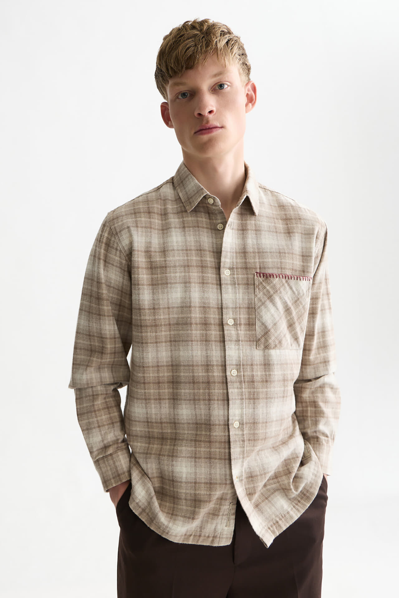 Scotch & Soda Overhemd Check Flannel relaxed fit Beige