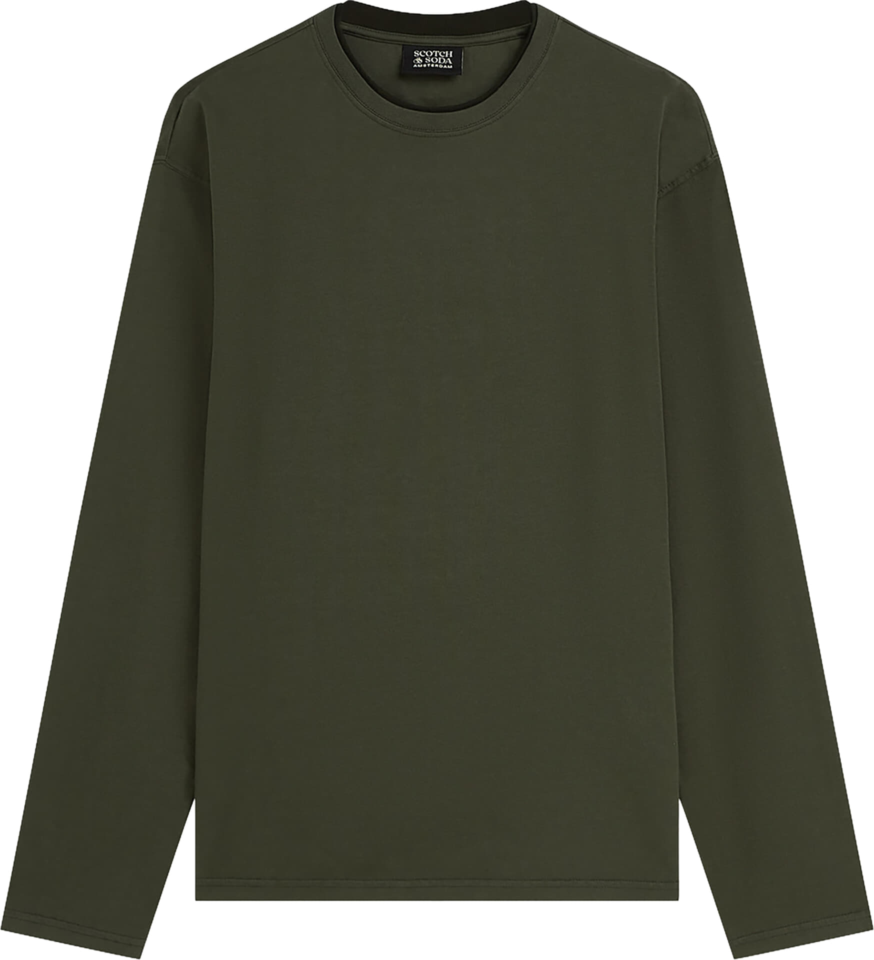Scotch & Soda Longsleeve 3 Crosses relaxed-fit garment-dyed Mos Groen