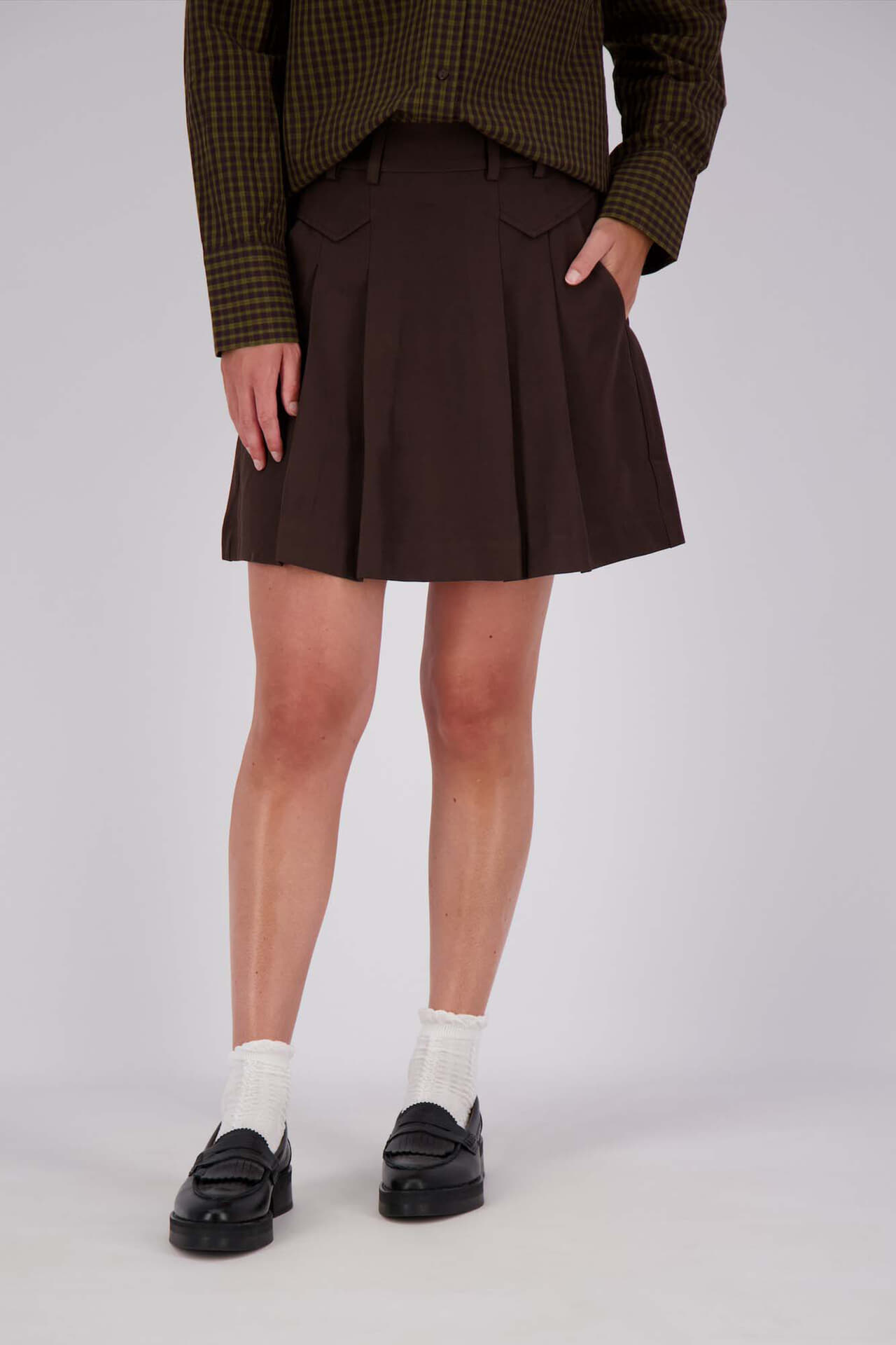 Co'couture Rok Luna Pocket Pleat Bruin