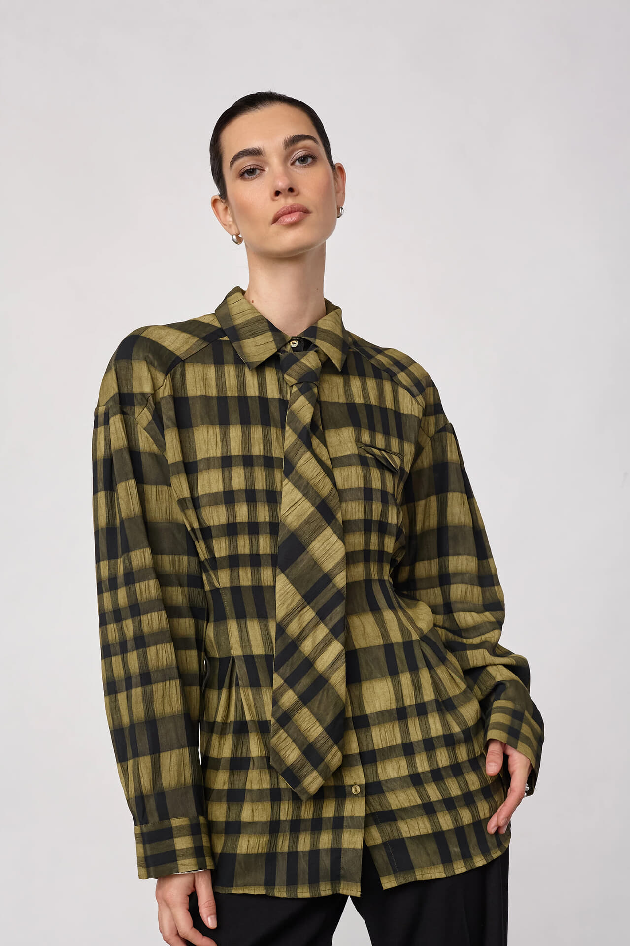 Co'couture Blouse Kyel check tie pleated Groen