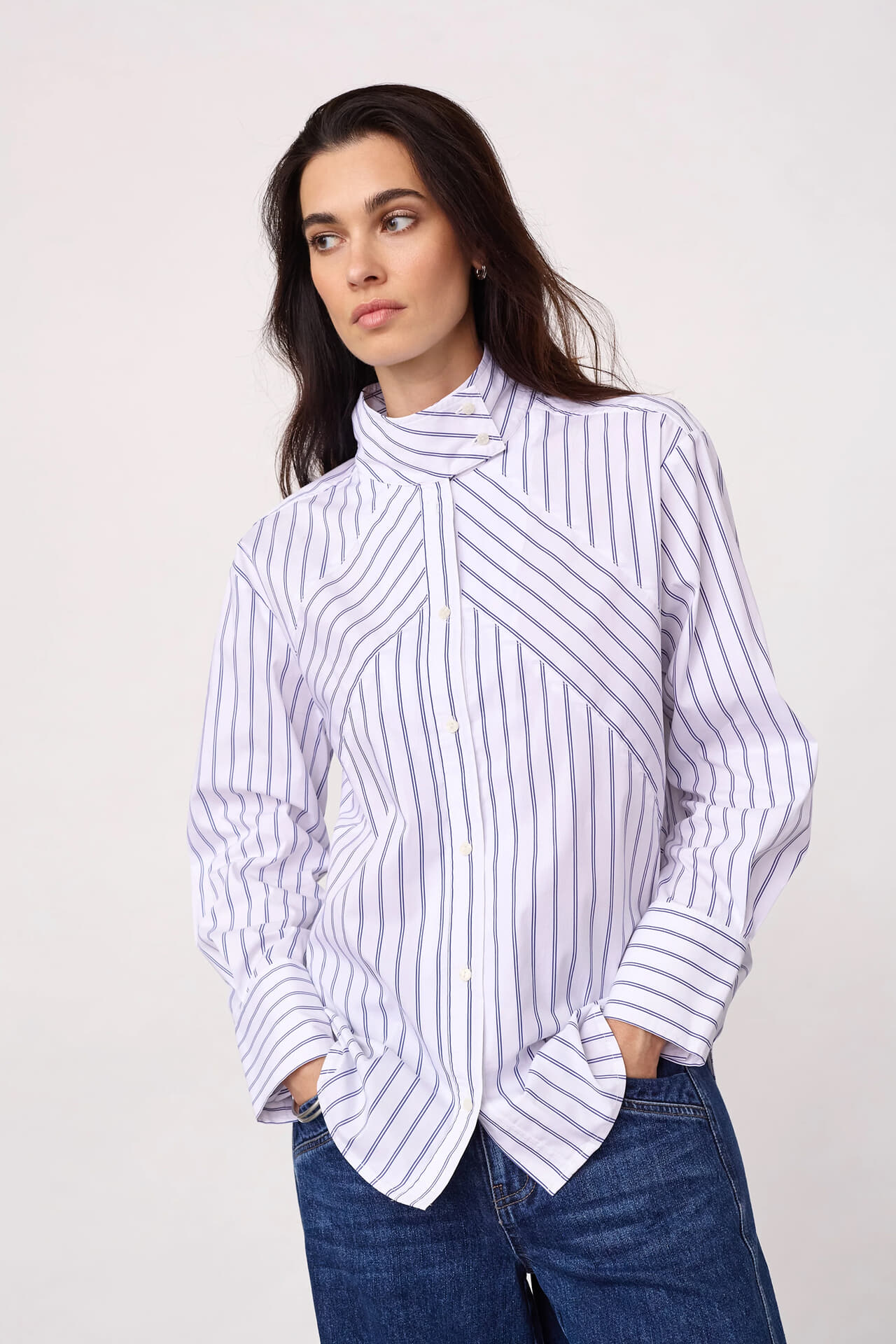 Co'couture Blouse Somo stripe funnel neck Wit
