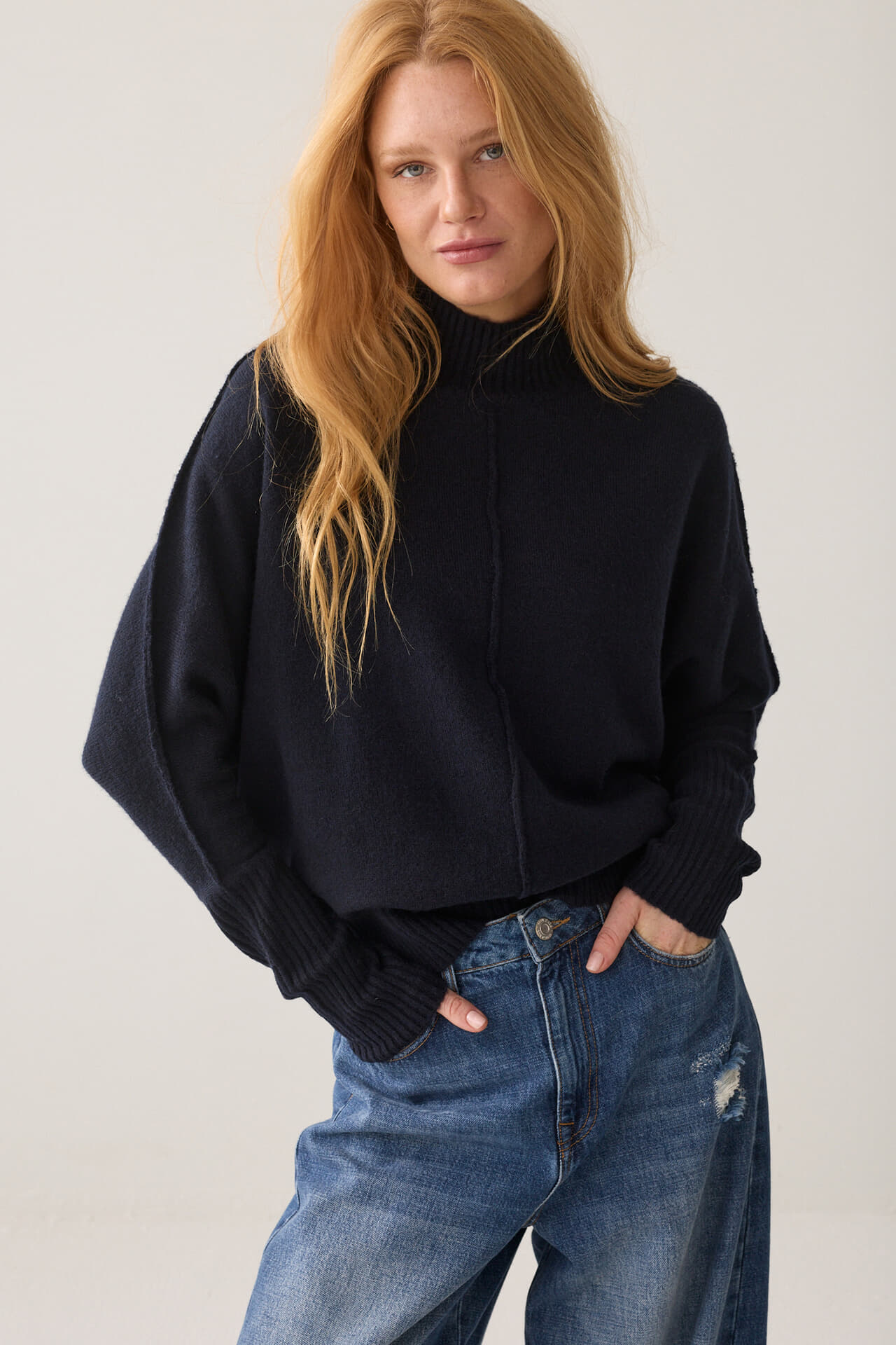 Summum Gebreide Trui Batwing Soft  Jeans donker