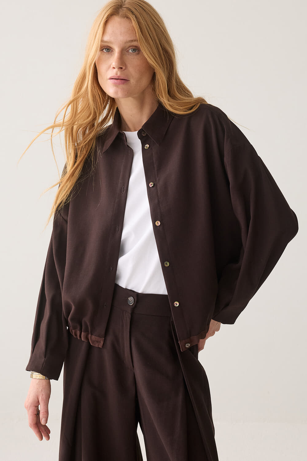 Summum Blouse Viscose Twill Donker Bruin