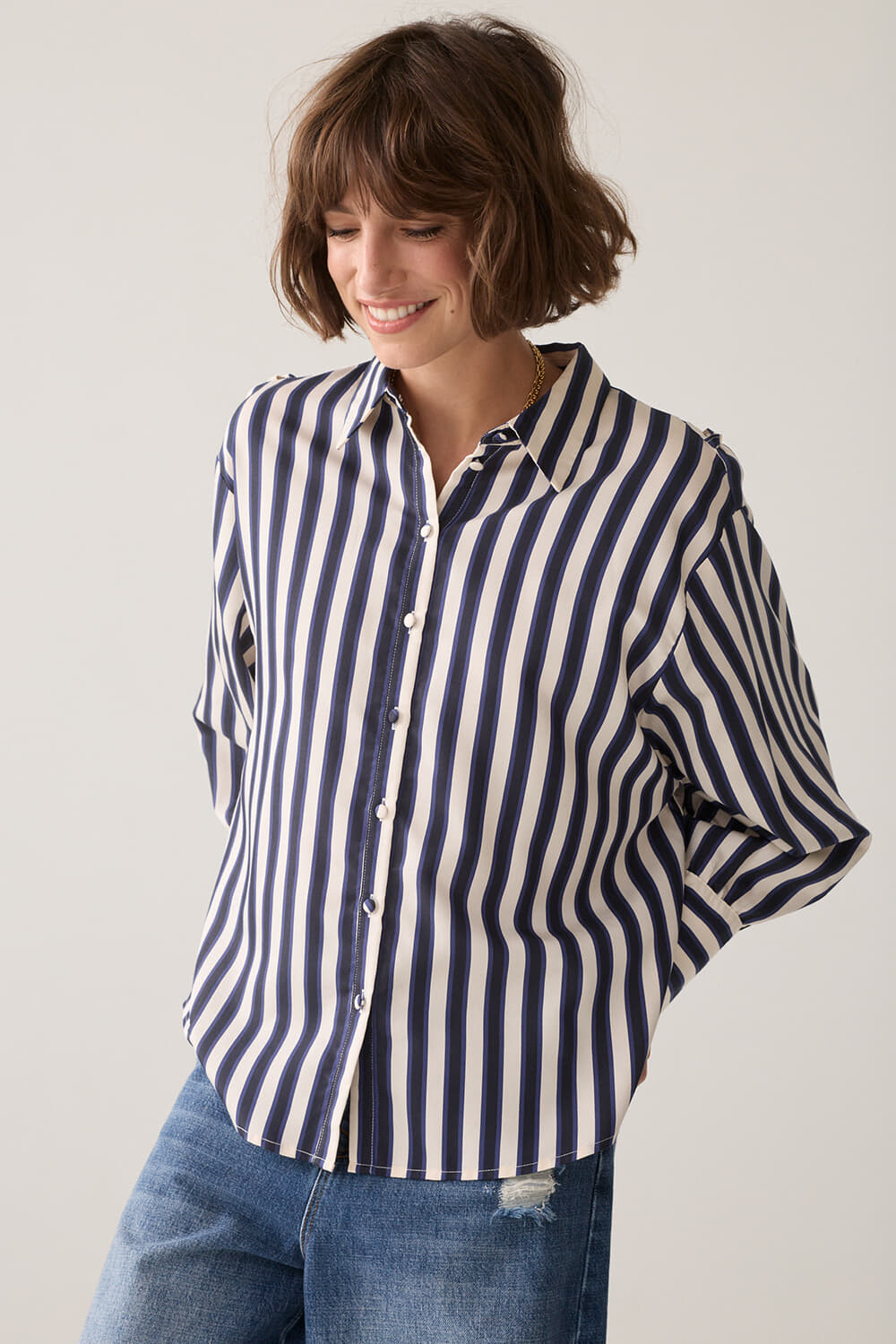 Summum Blouse Stripe Satin Jeans donker