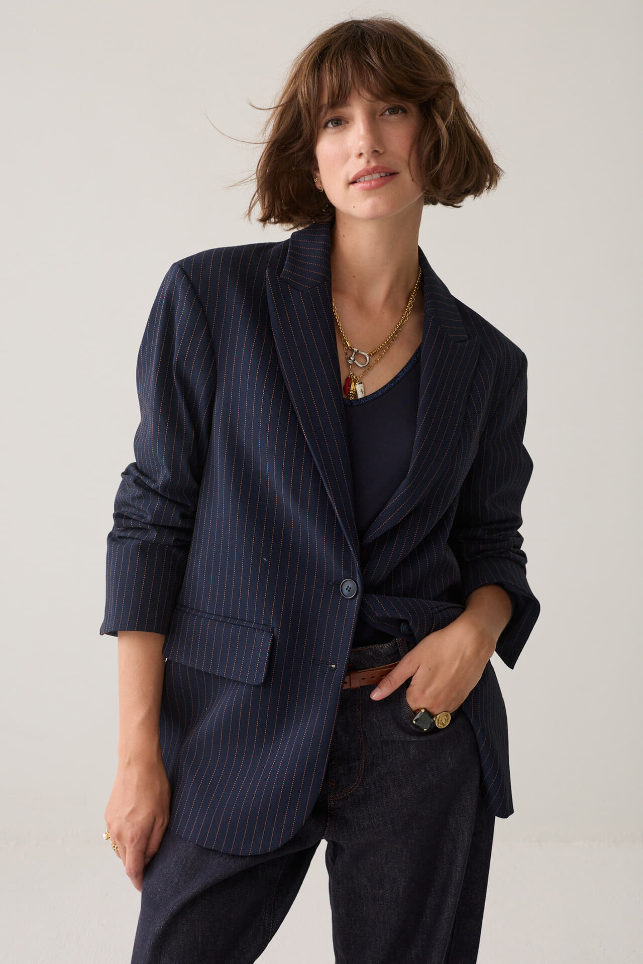 Summum Blazer Streep Viscose blend Jeans donker