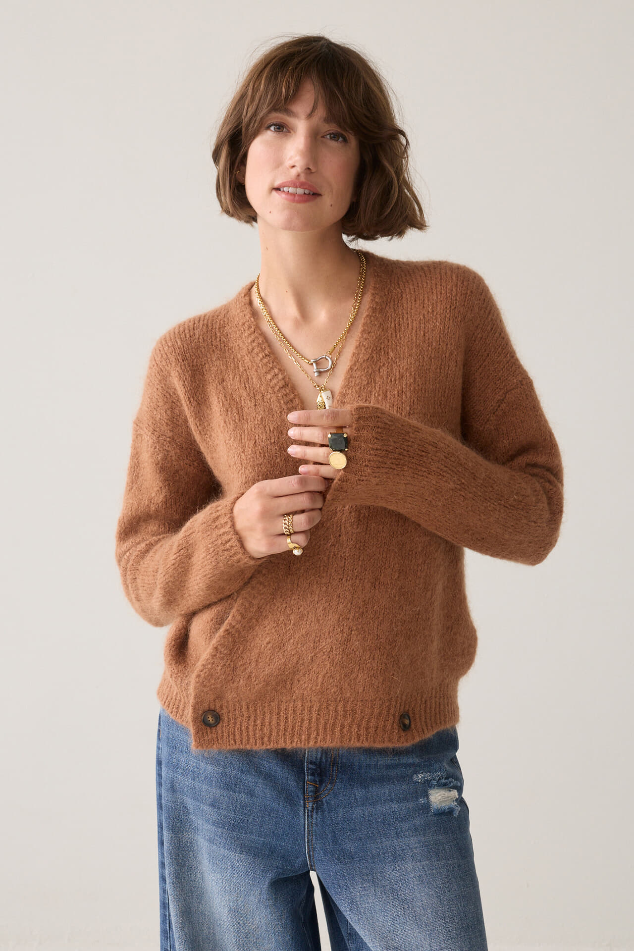 Summum Gebreid Vest Wrap Mohair wol blend Bruin
