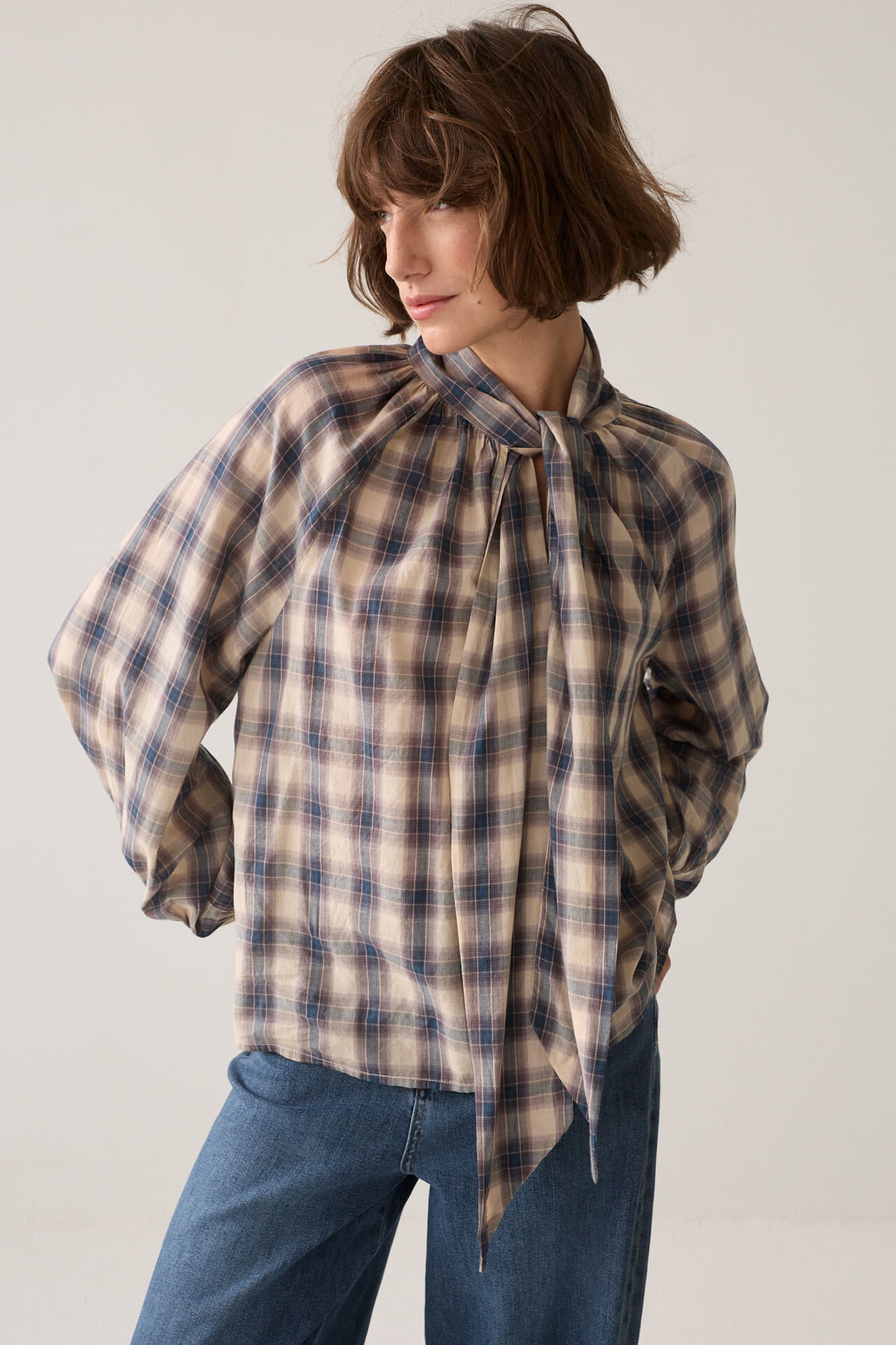 Summum Blouse Blue check Jeans donker