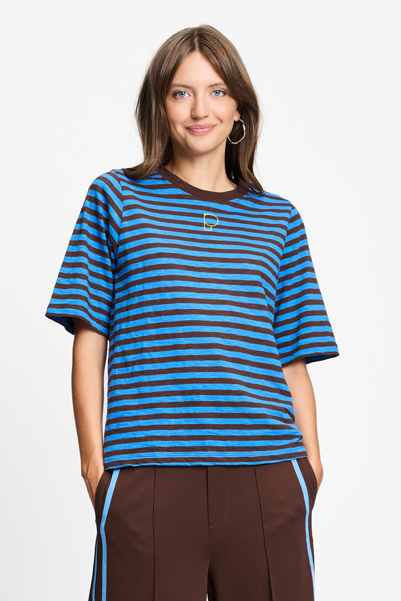Pom Amsterdam T-shirt Tyra Striped Blauw