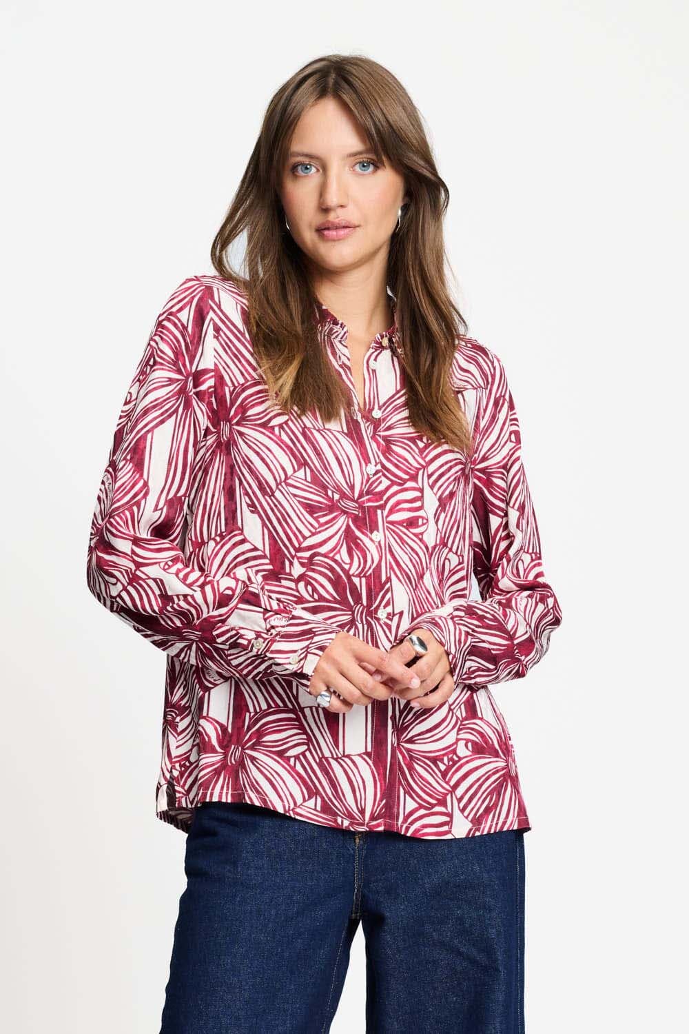 Pom Amsterdam Blouse Mila Ribbon Bordeaux Rood