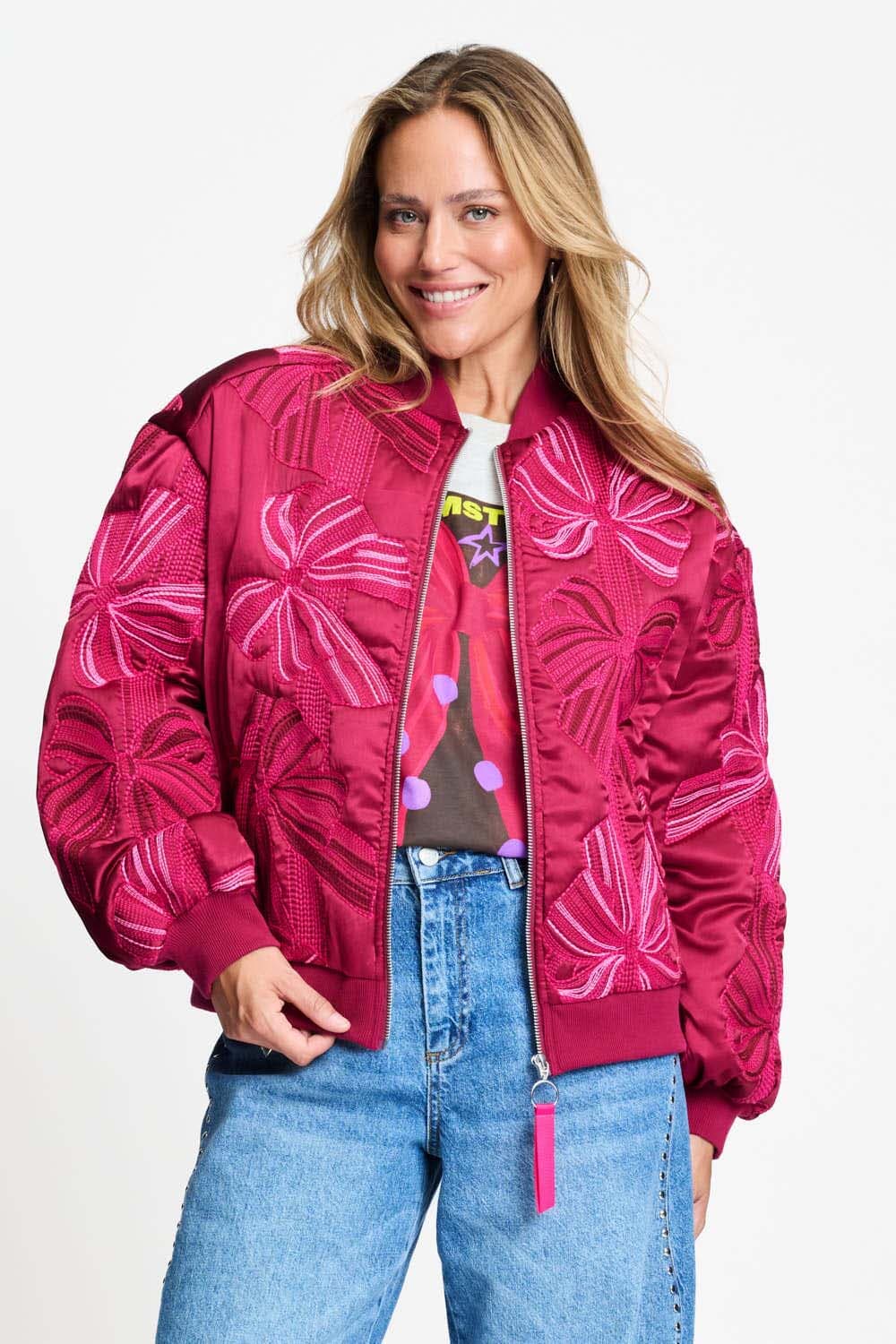 Pom Amsterdam Bomberjack Ashley Embroidery Bows Bordeaux Rood