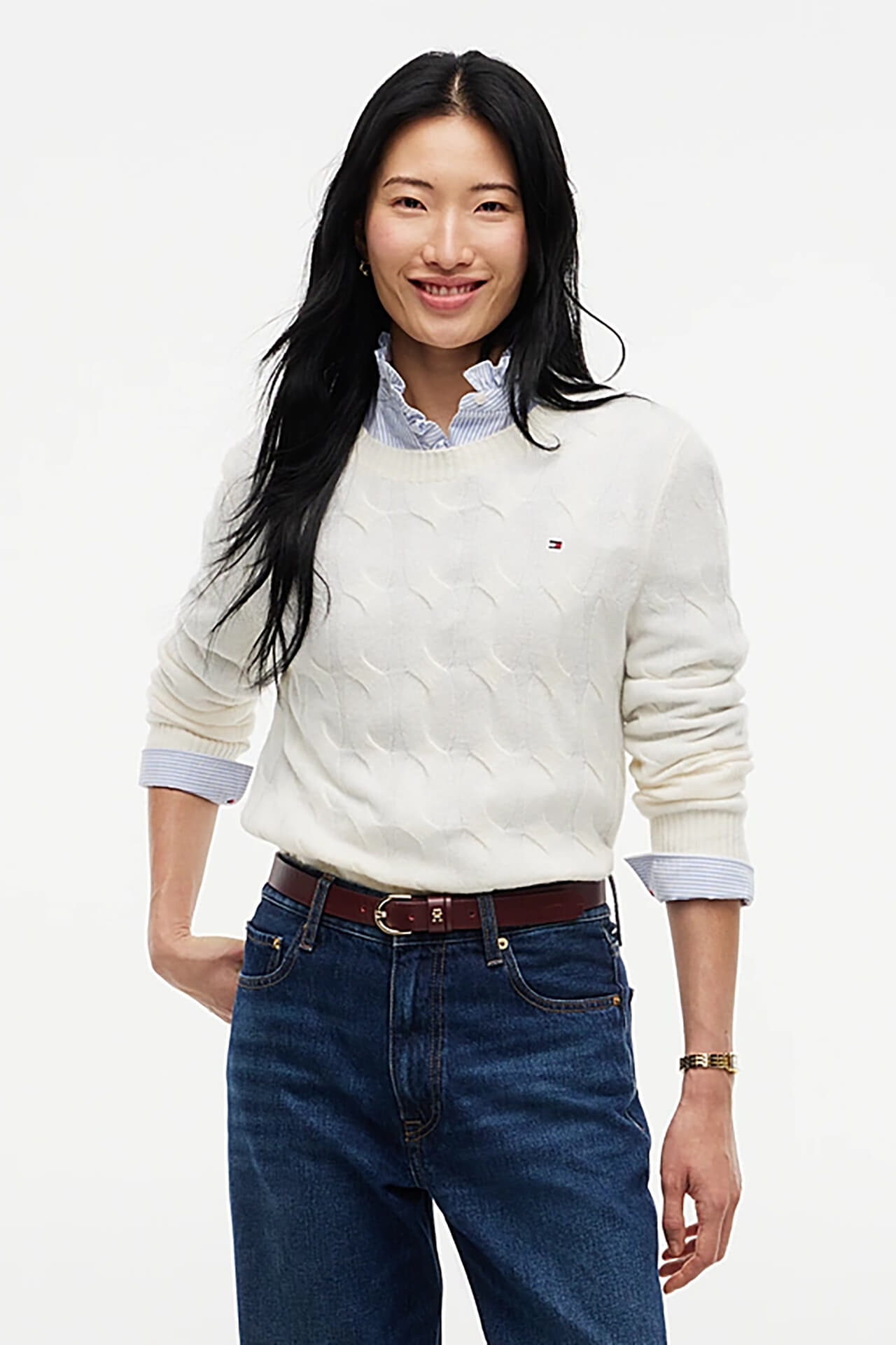 Tommy Hilfiger Kabeltrui Soft Wol Beige