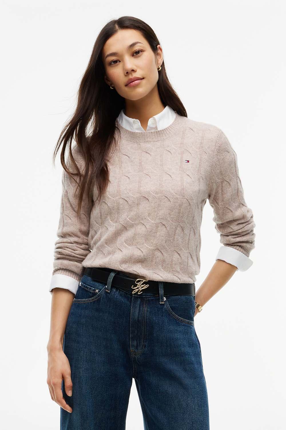 Tommy Hilfiger Kabeltrui Soft Wol Camel